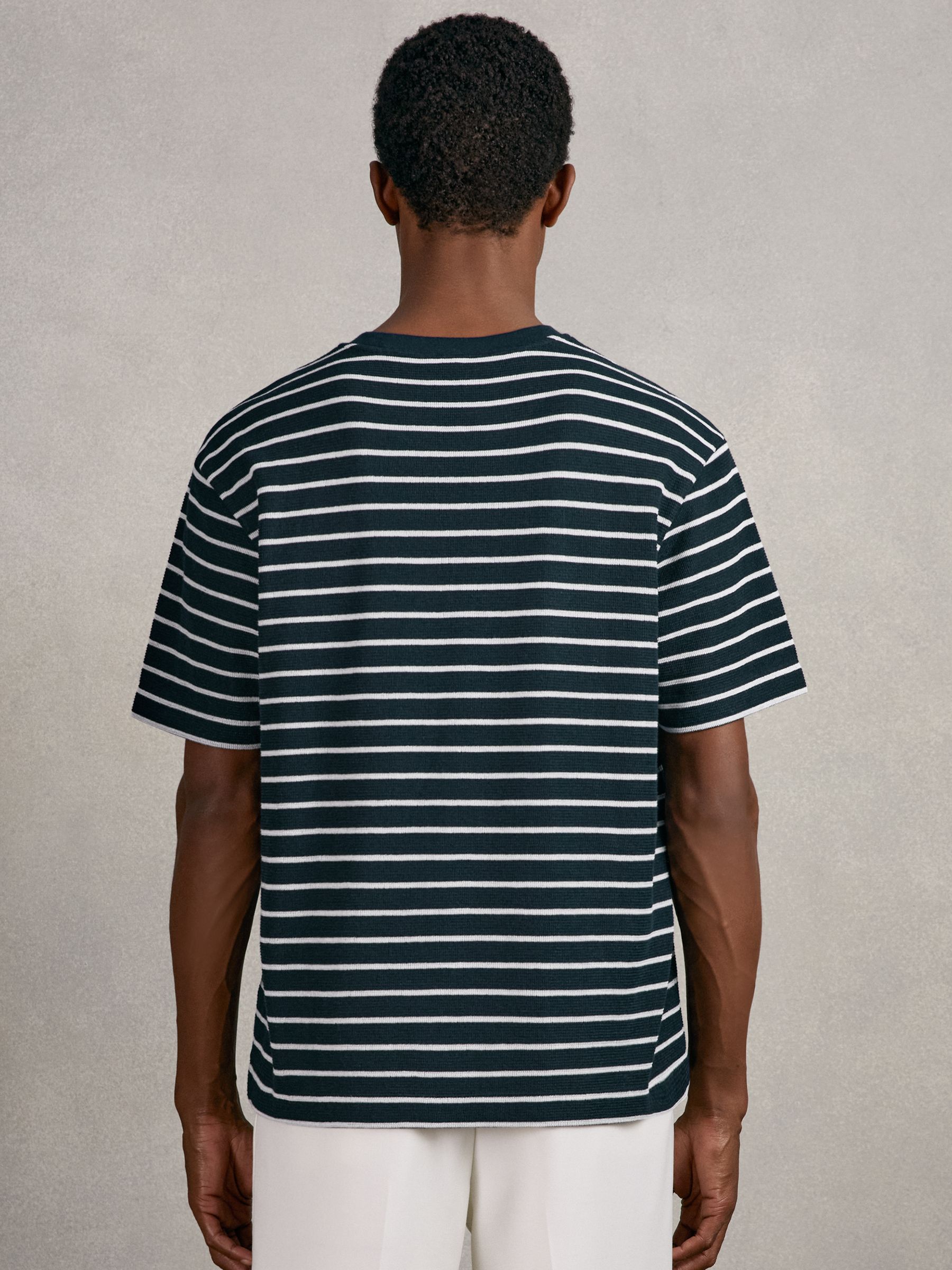 Cotton Textured Stripe T-Shirt in White/Navy