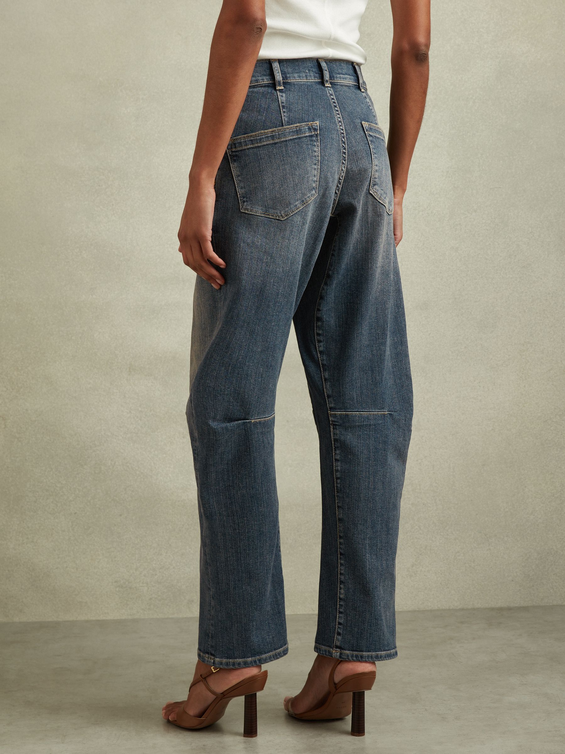 Petite Barrel-Leg Dart Jeans in Mid Blue