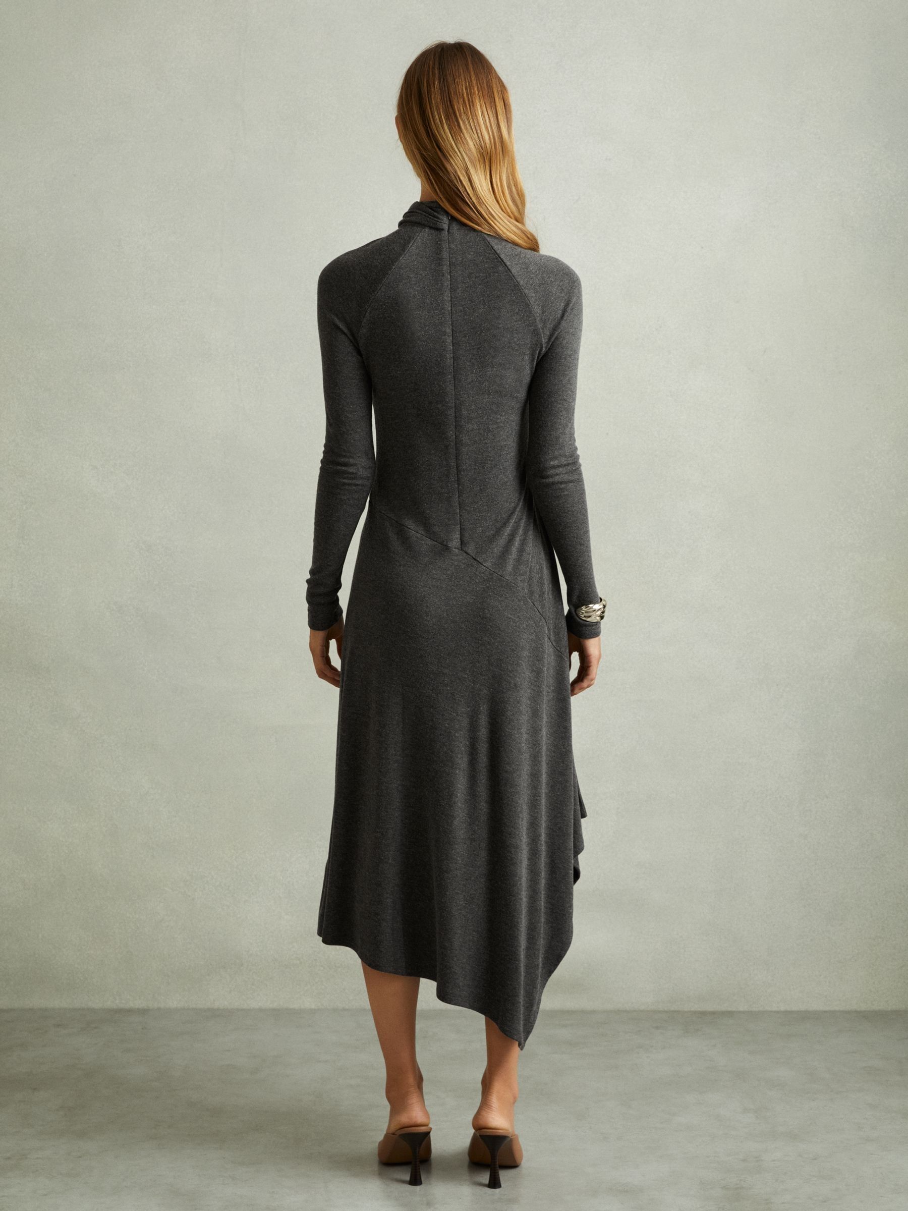 Jersey Drape Asymmetric Midi Dress in Grey