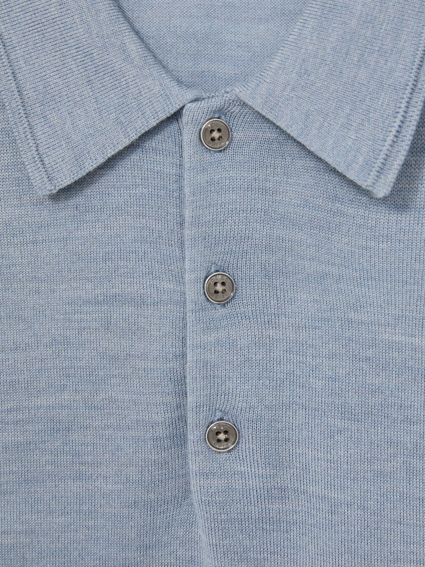 Merino Wool Short-Sleeve Polo Shirt in Soft Blue