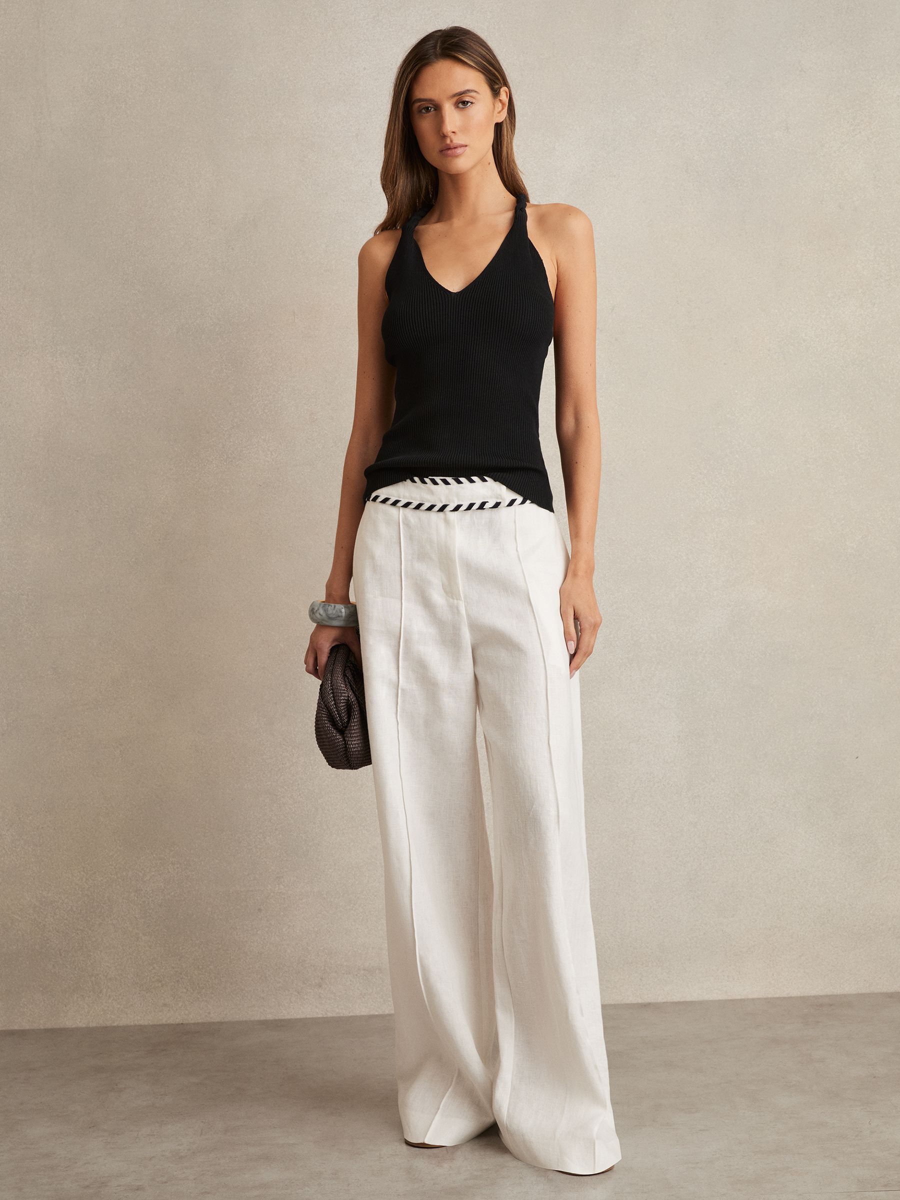 Twist-Strap Rib-Knit Vest in Black