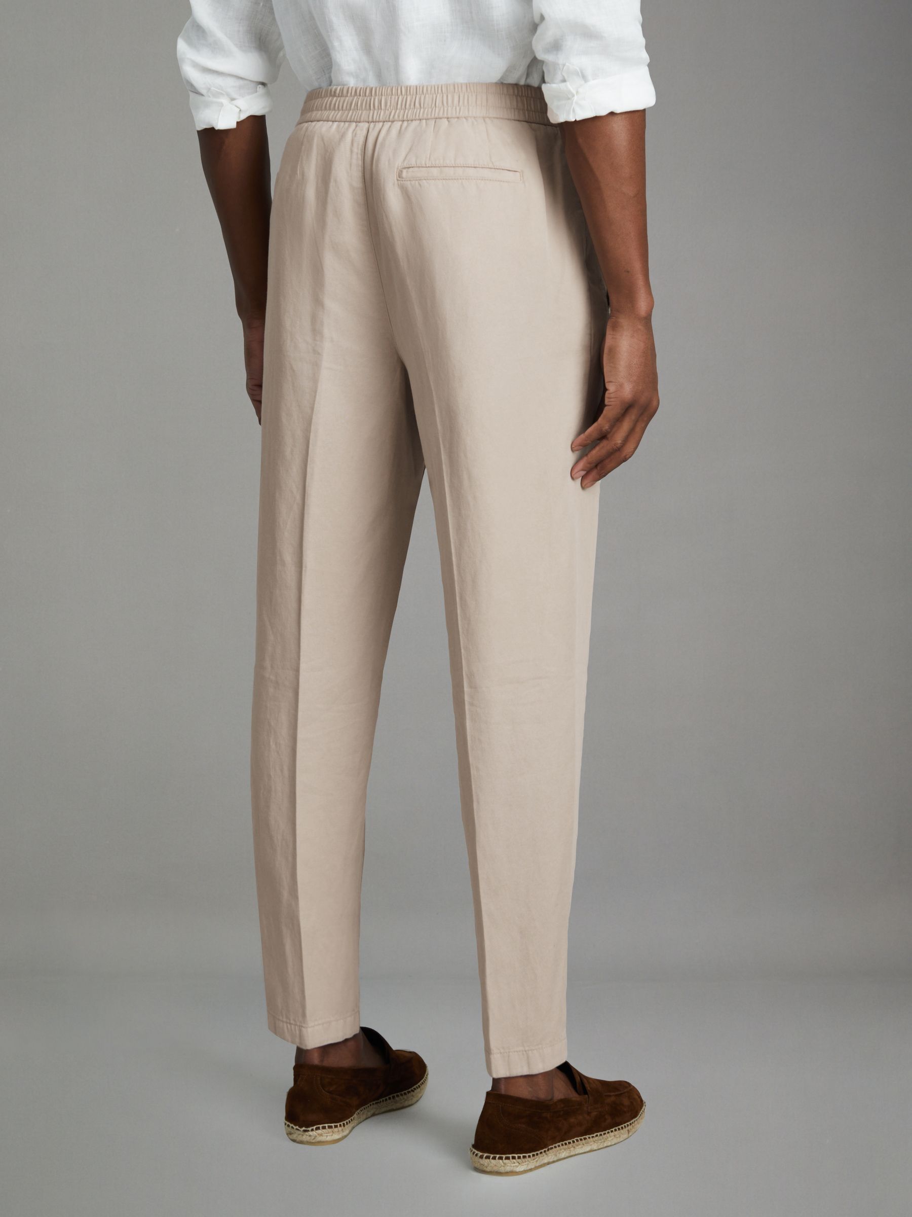 Relaxed Cotton/Linen Blend Elasticated Waist Trousers in Stone