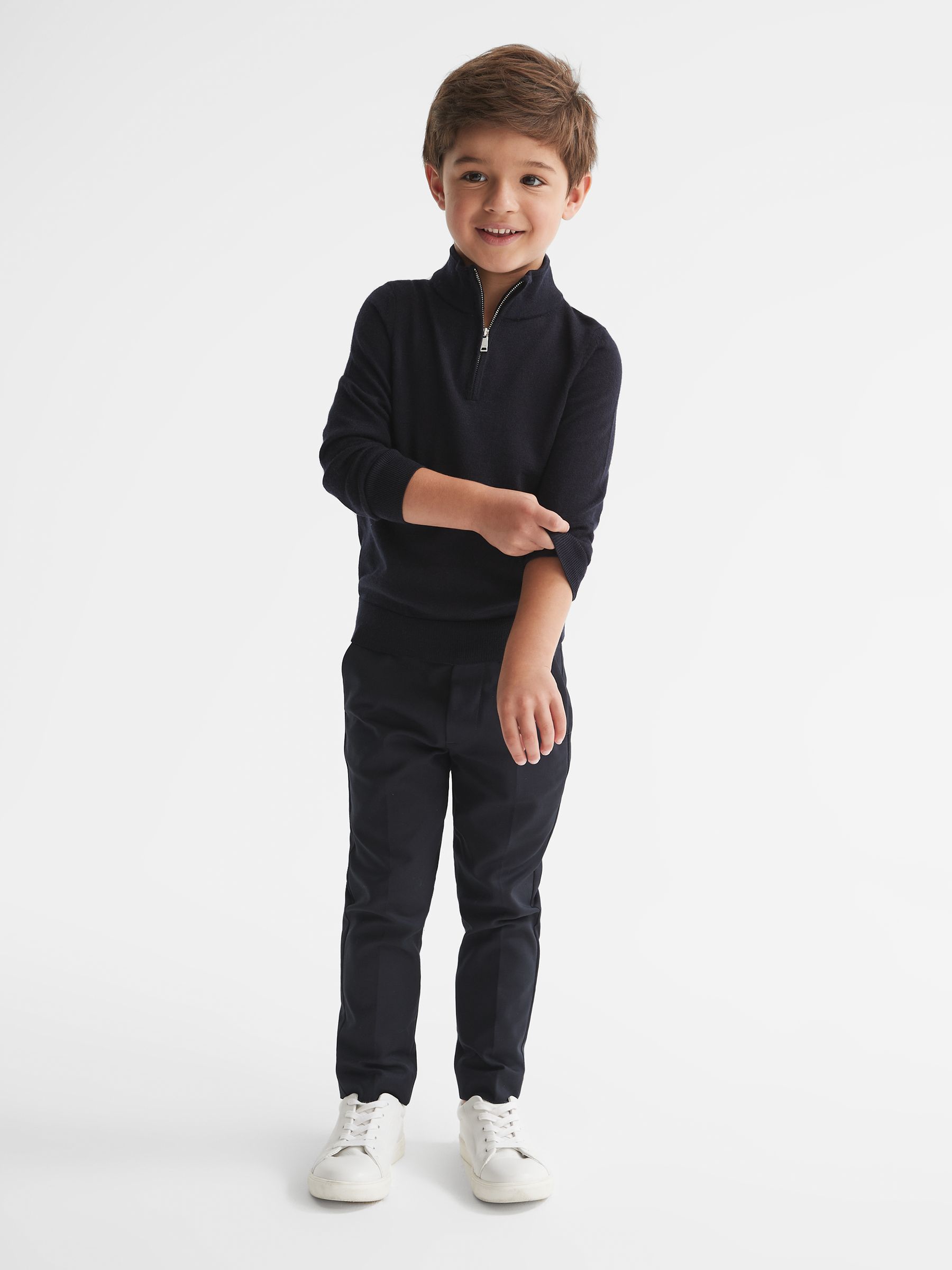 3-9 yrs Merino Wool Zip-Neck Jumper in Navy