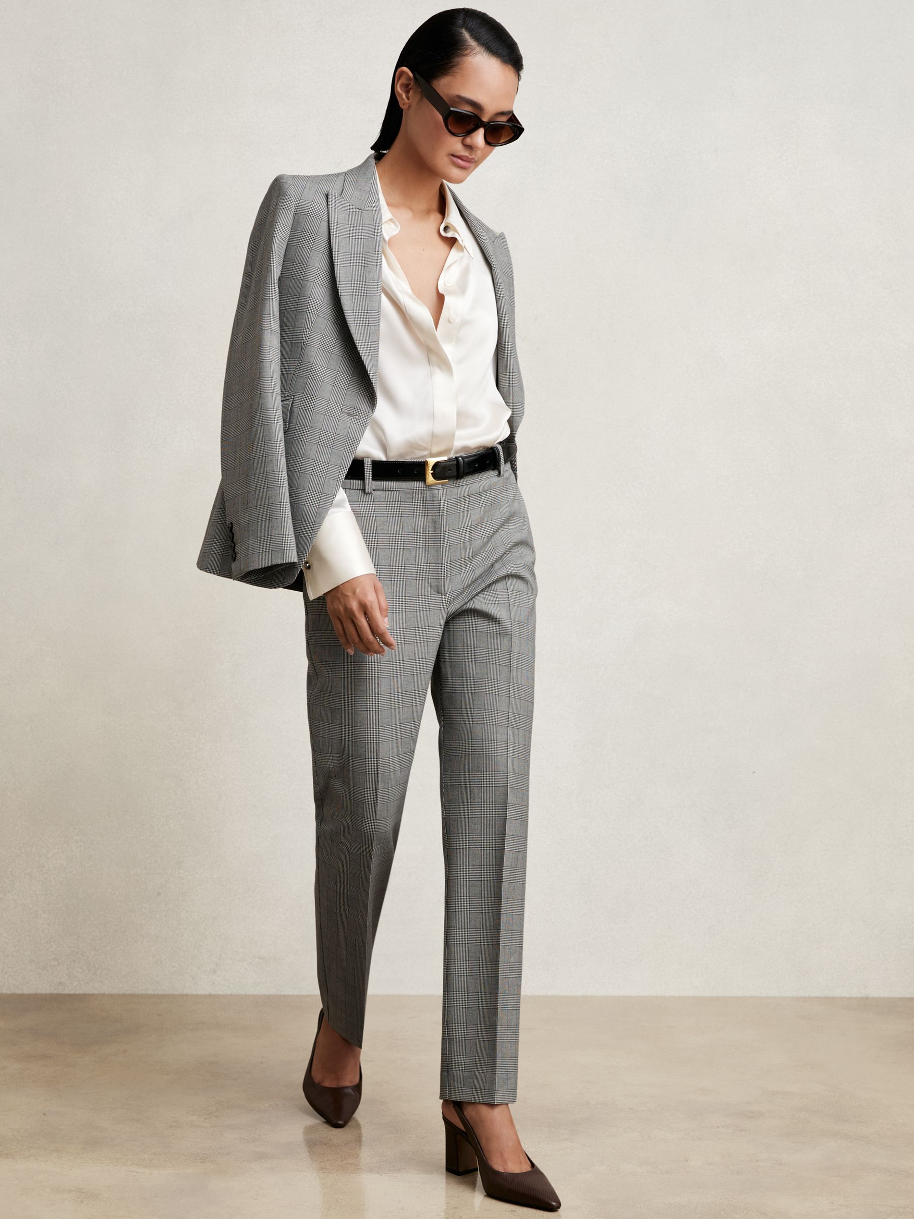 Petite Check Slim-Fit Suit Trousers in Grey