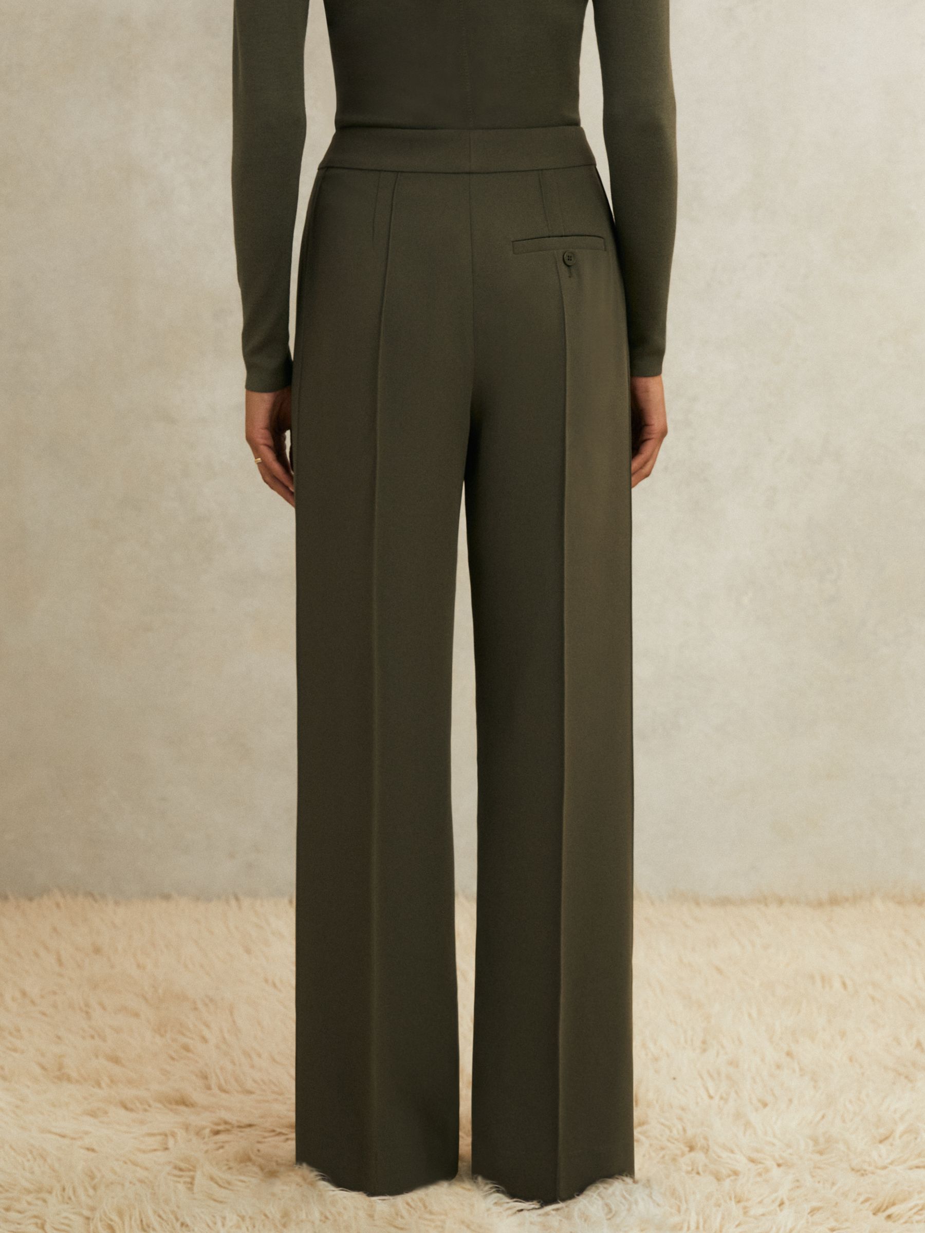 Atelier Crepe Wide-Leg Trousers in Khaki