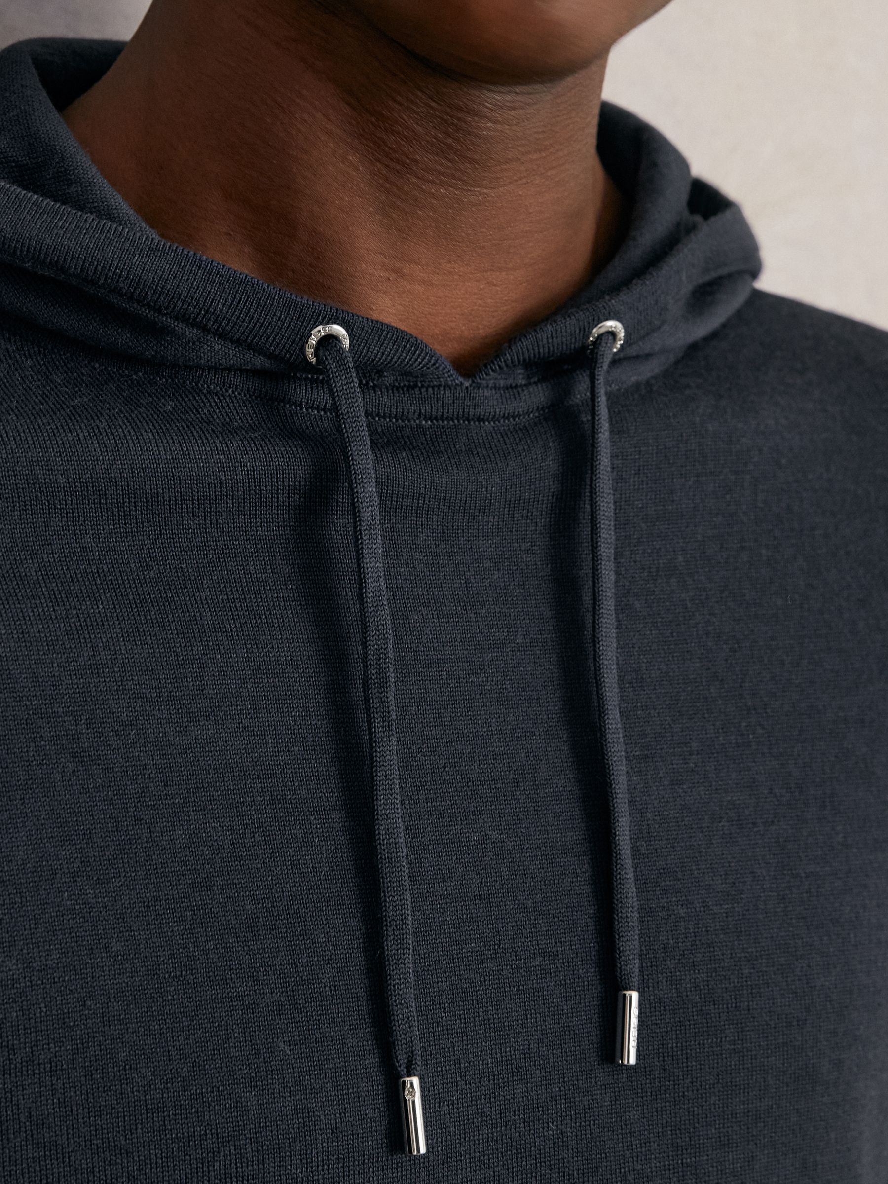 Merino Wool Drawstring Hoodie in Midnight Navy