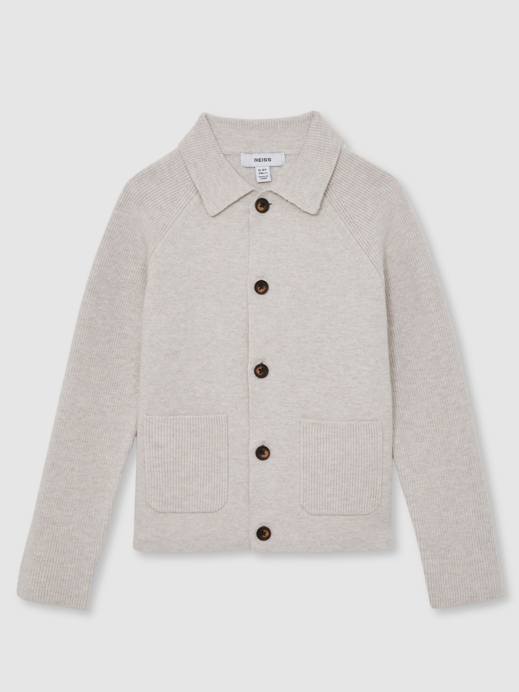 9-13 yrs Button-Through Knitted Cardigan in Oatmeal Melange