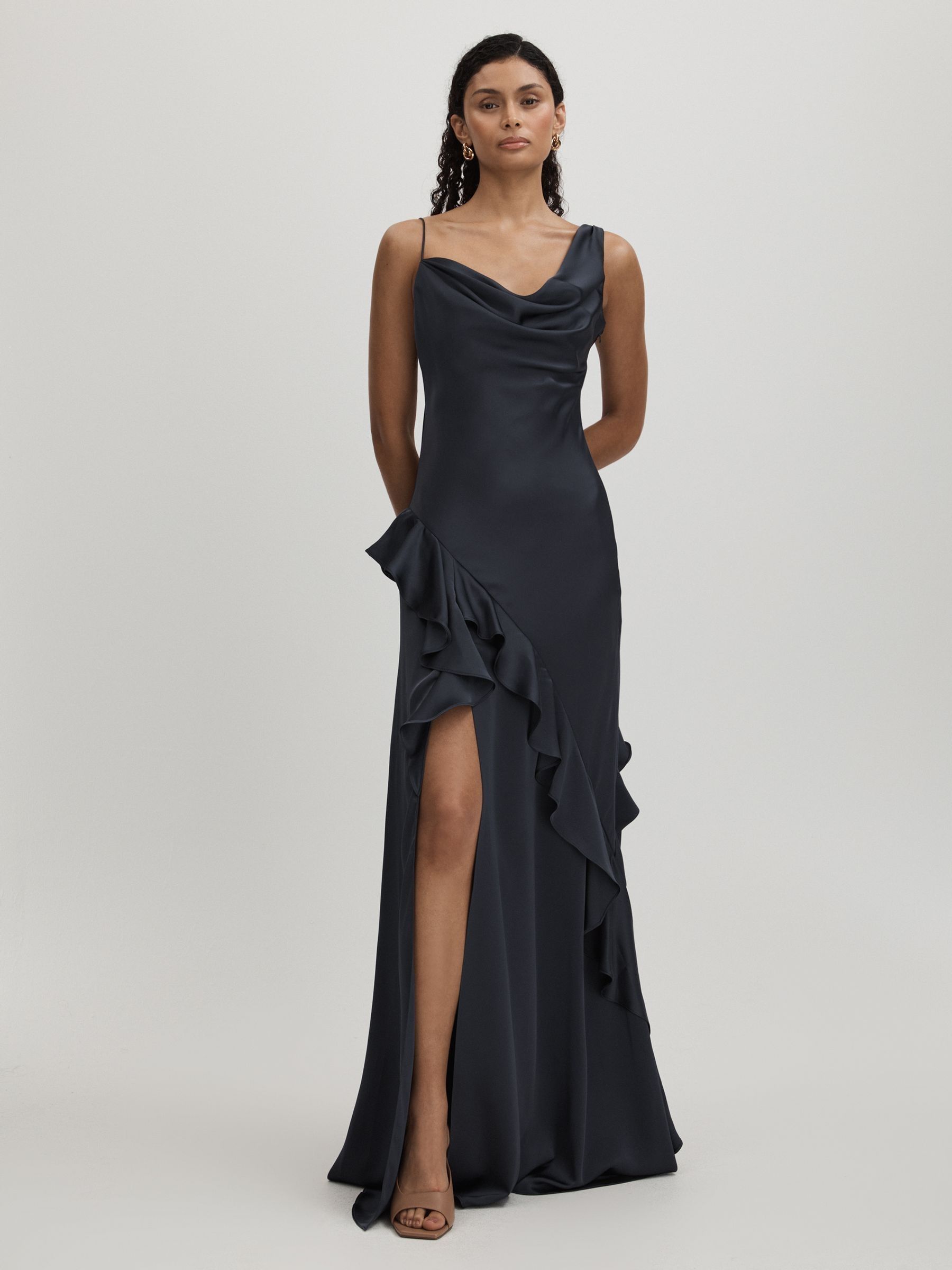 Amur Charmeuse Cowl Neck Maxi Dress in Dark Grey