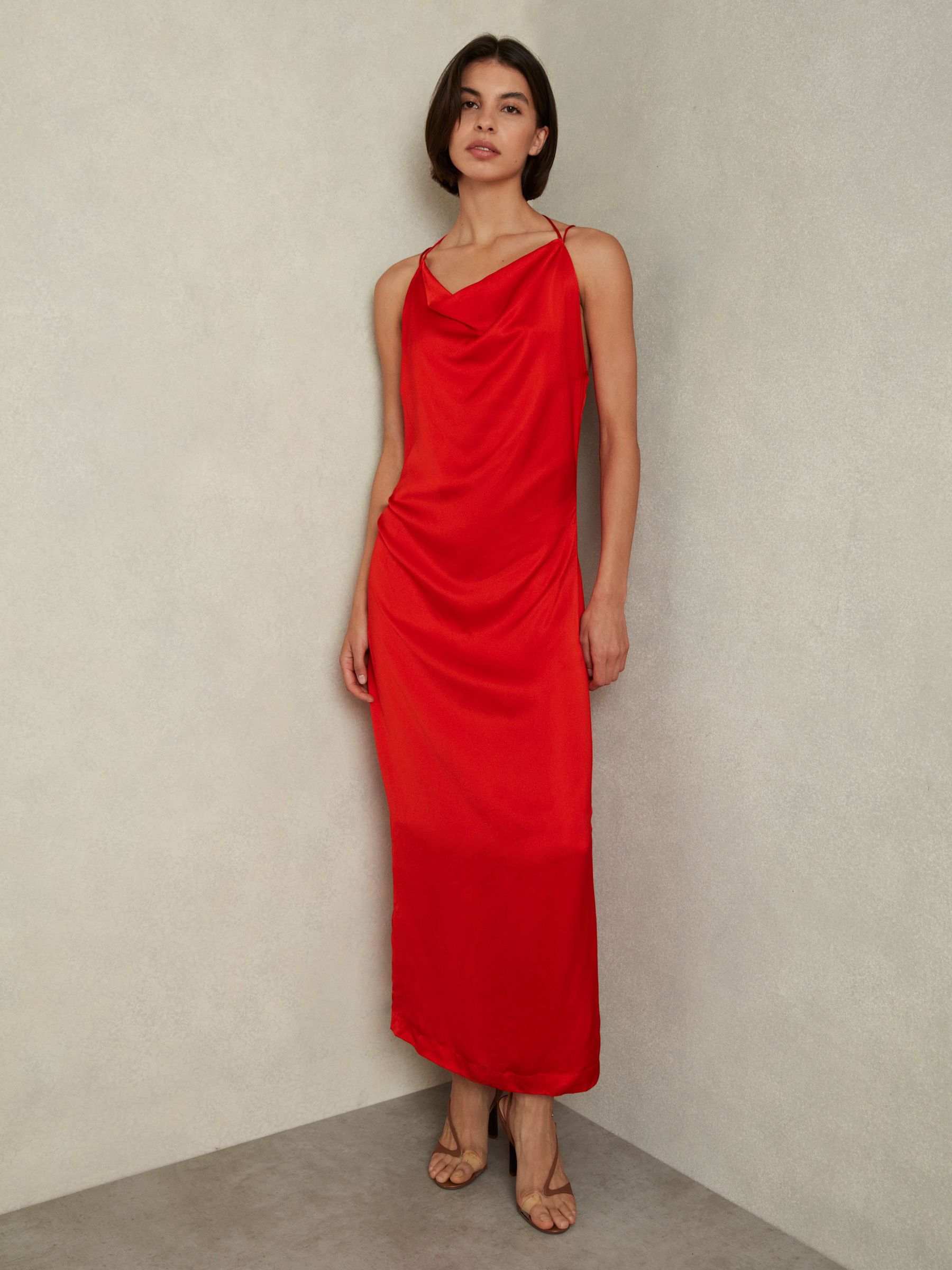 Satin Cowl Neck Maxi Dress in Orange