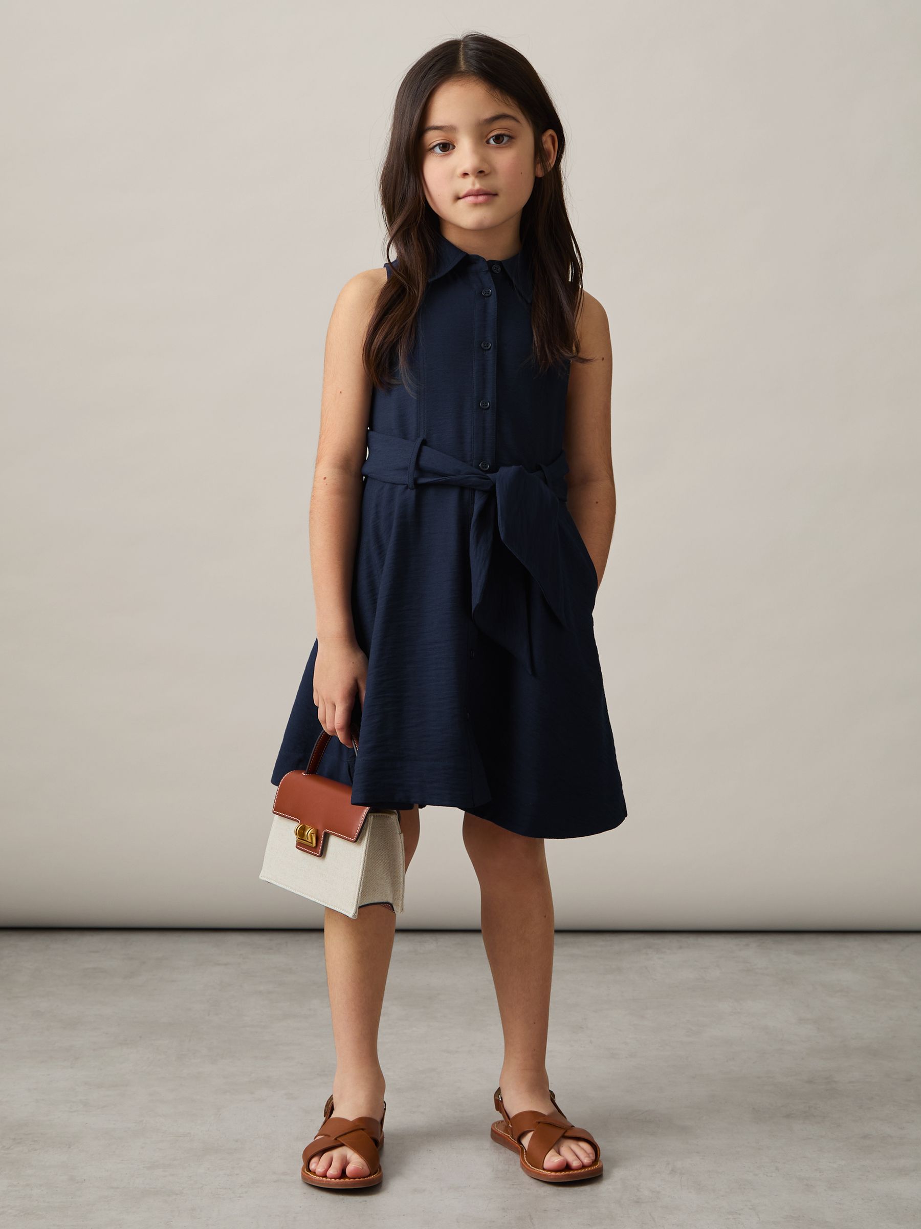 4-9 yrs Tie-Waist Collared Dress in Blue