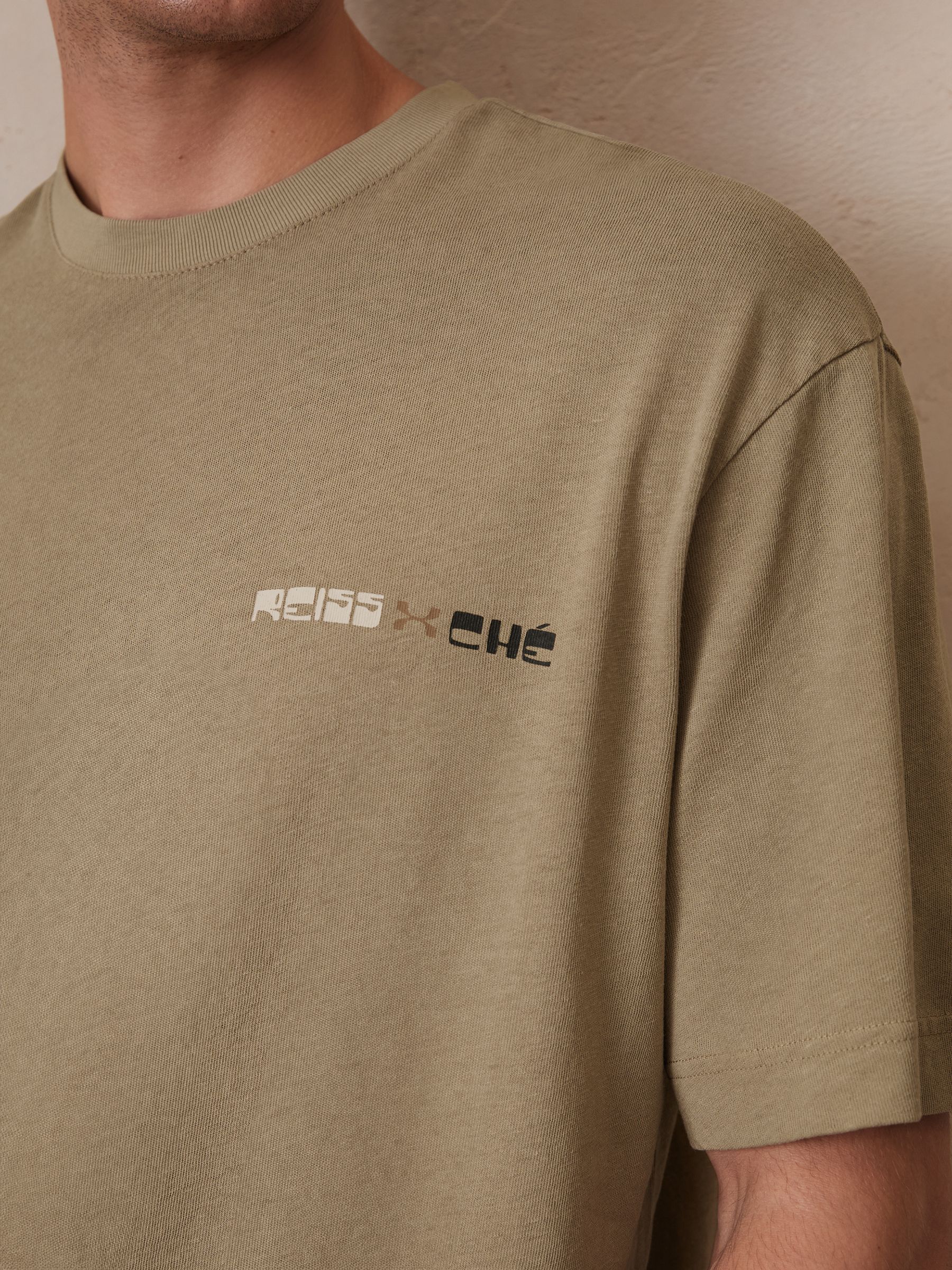 Reiss | Ché Cotton-Linen Sunset T-Shirt in Sage Green