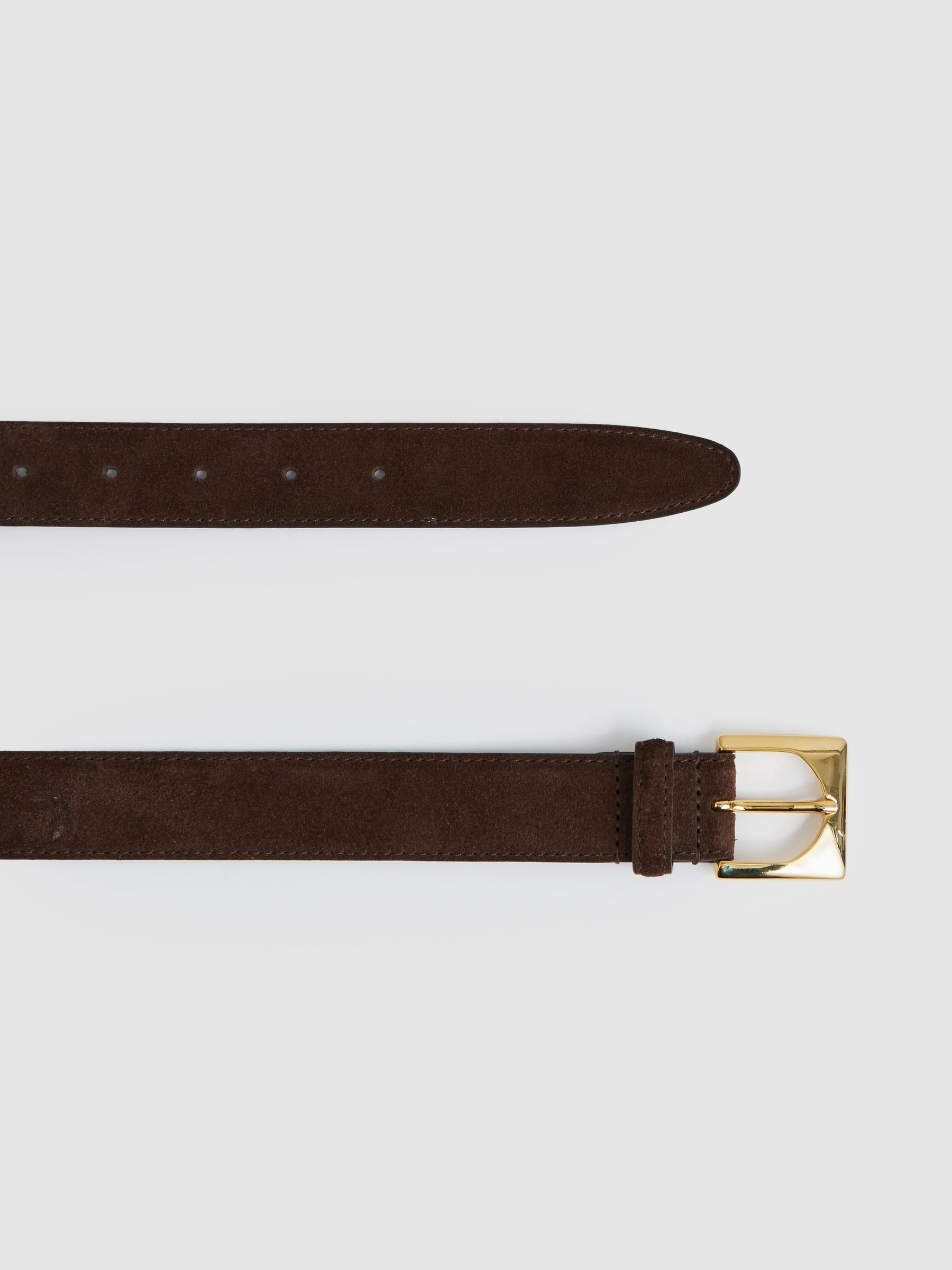 Suede Square-Buckle Belt in Chocolate