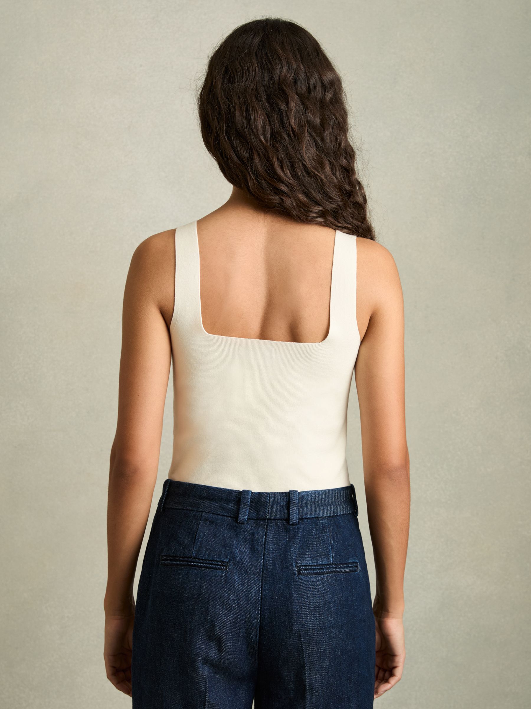 Knitted Square Neck Vest in Ivory