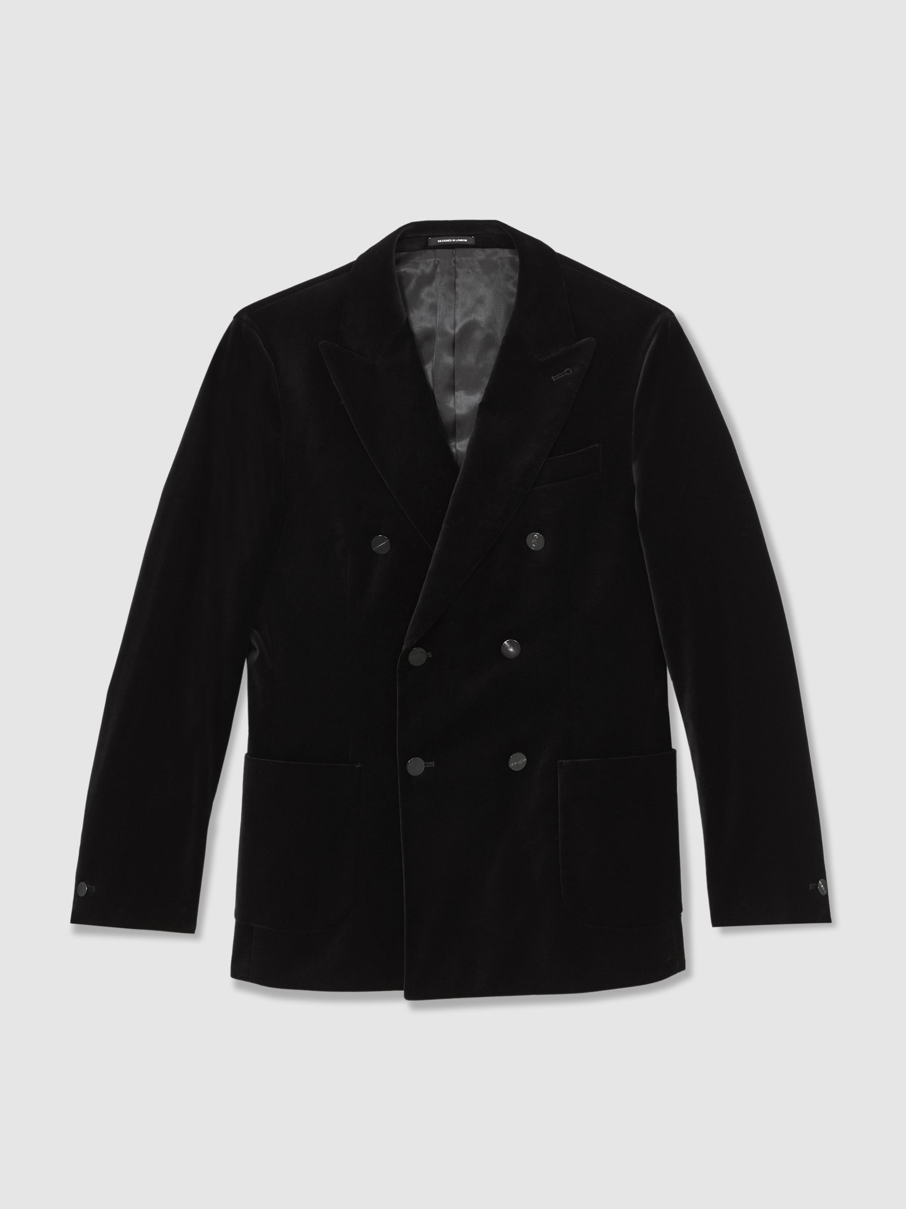 Double-Breasted Velvet Blazer Regular-Fit in Black