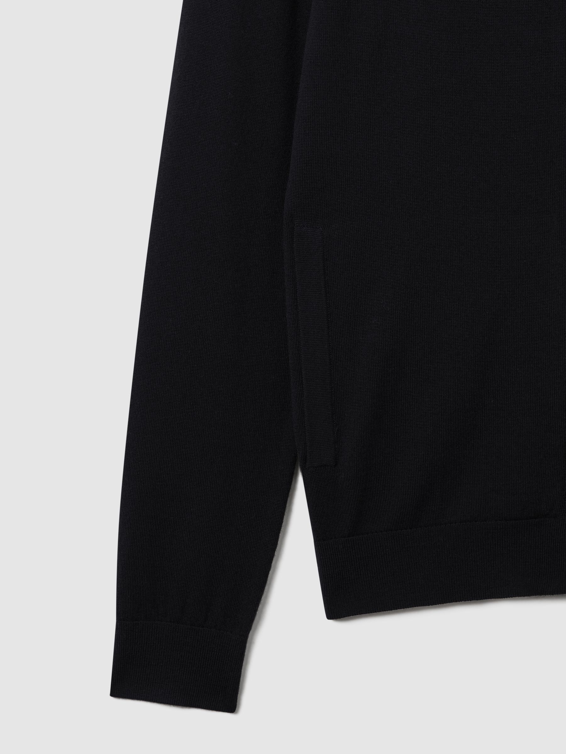 Merino Wool Zip-Through Cardigan in Black