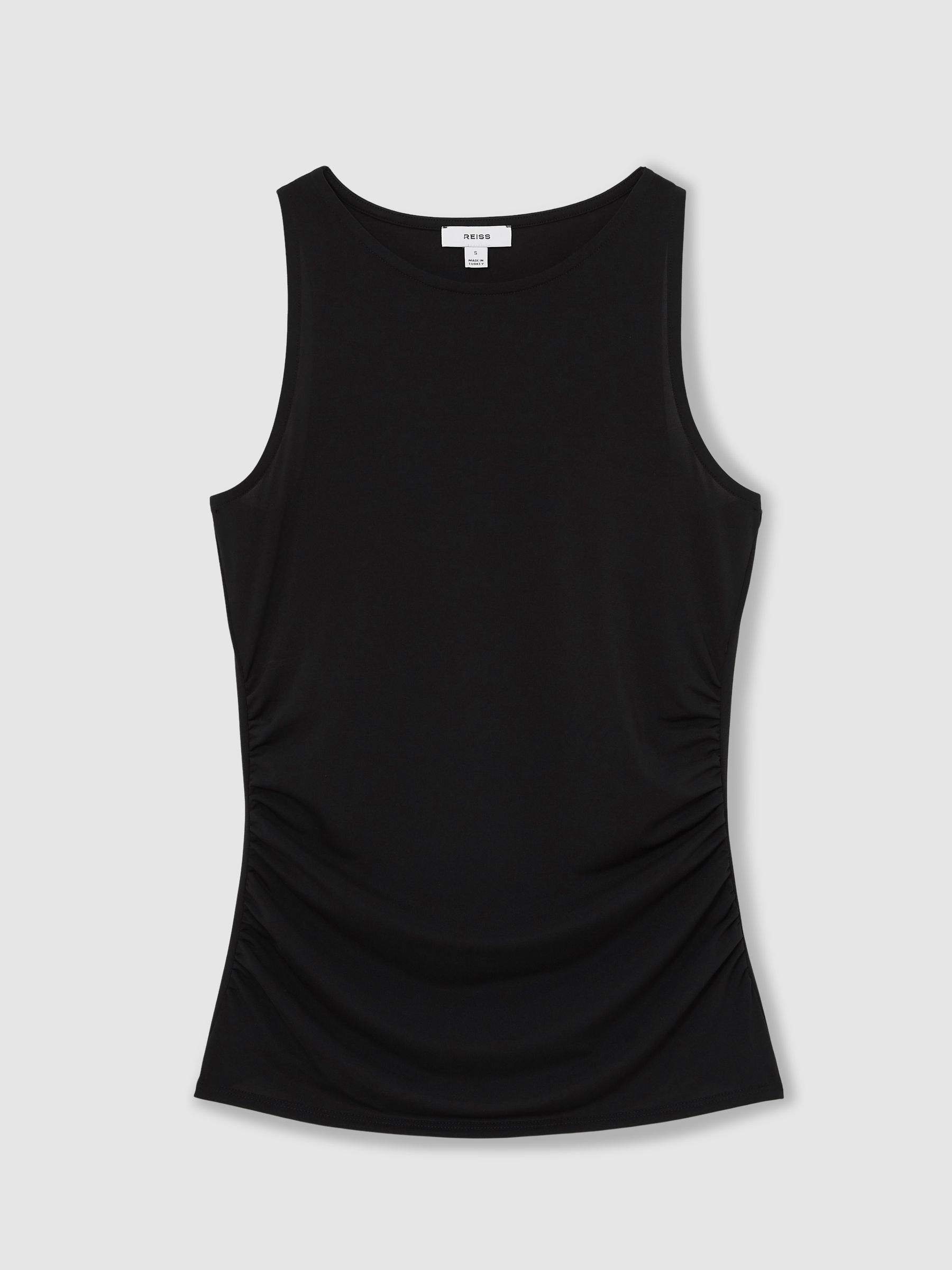 Ruched-Side Jersey Top in Black