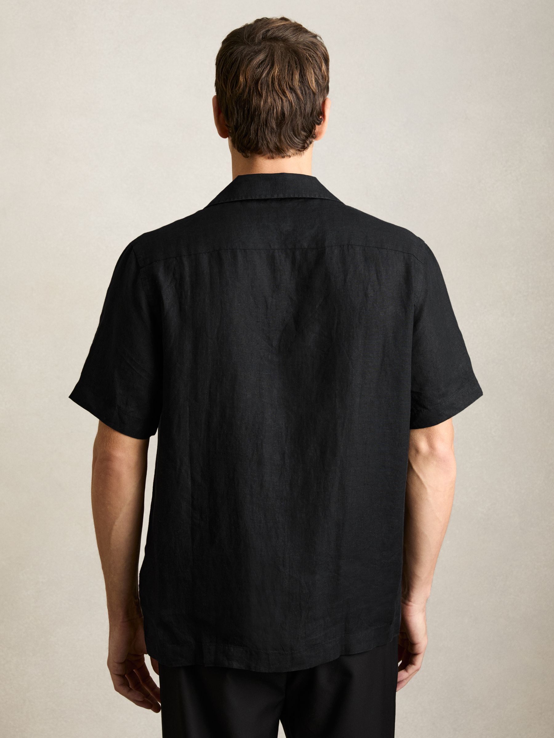 Linen Cuban-Collar Shirt in Black