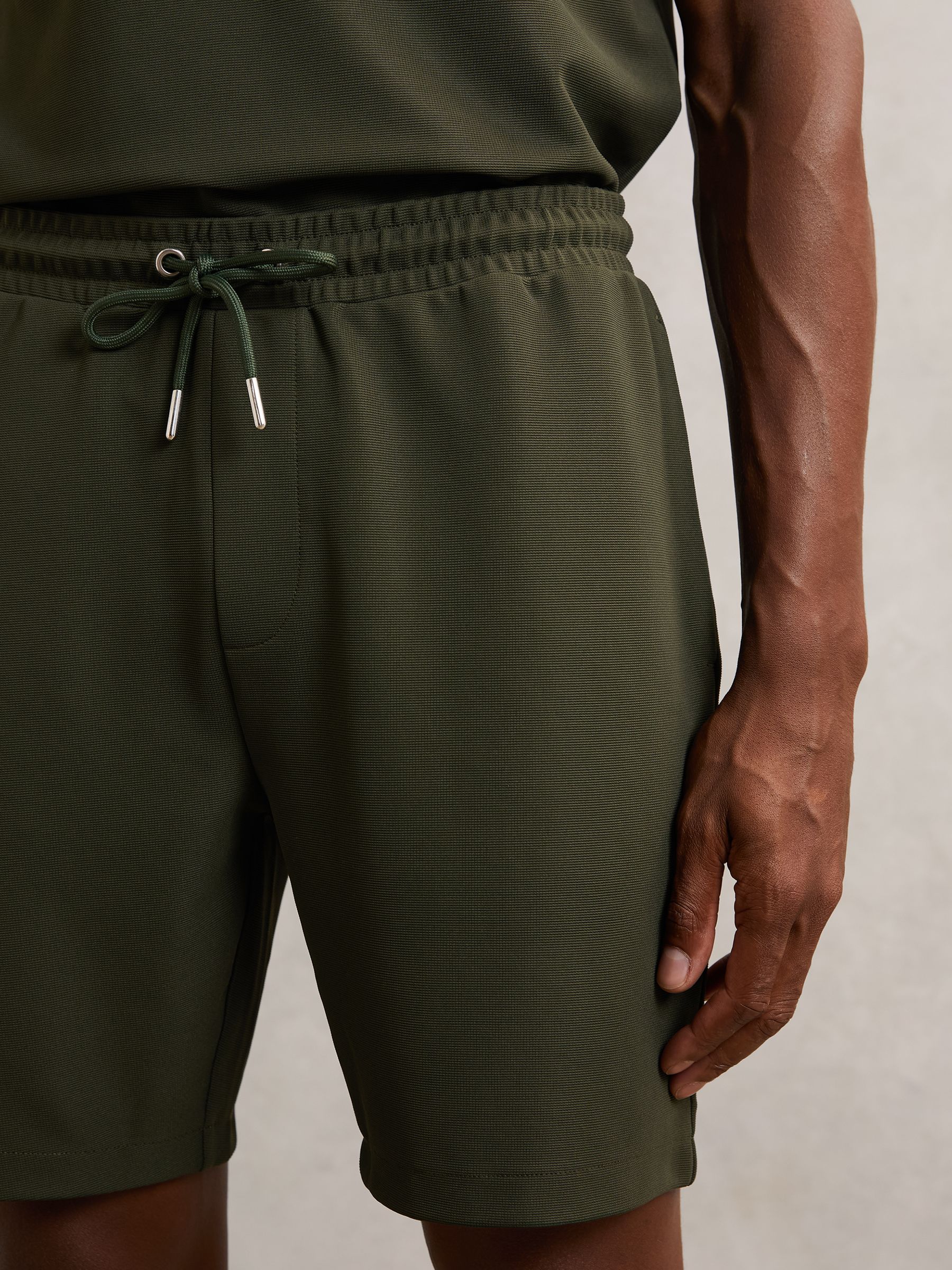Textured Drawstring Shorts in Green