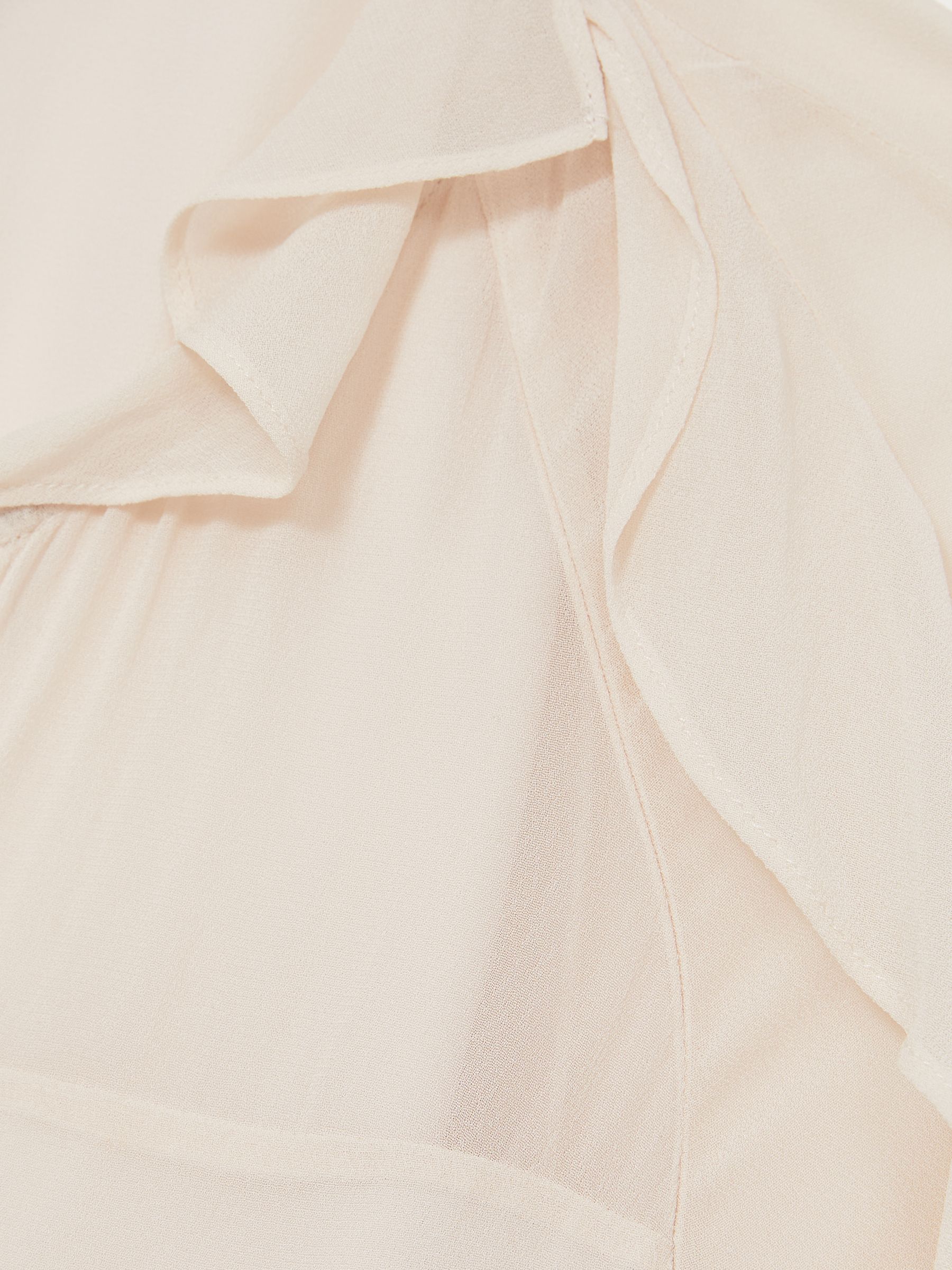 Ruffle Trim Tie Neck Top in Pale Pink