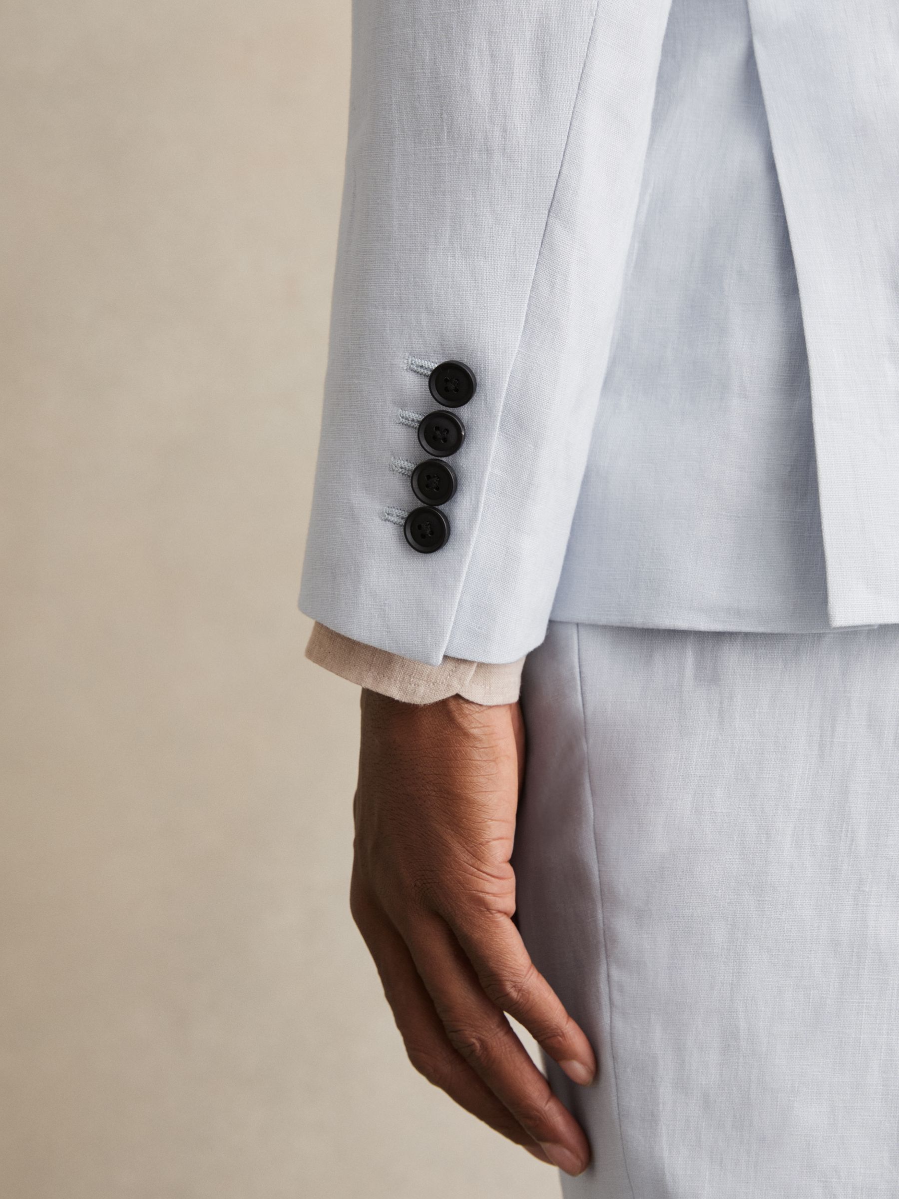 Slim Fit Single Breasted Linen Blazer in Soft Blue