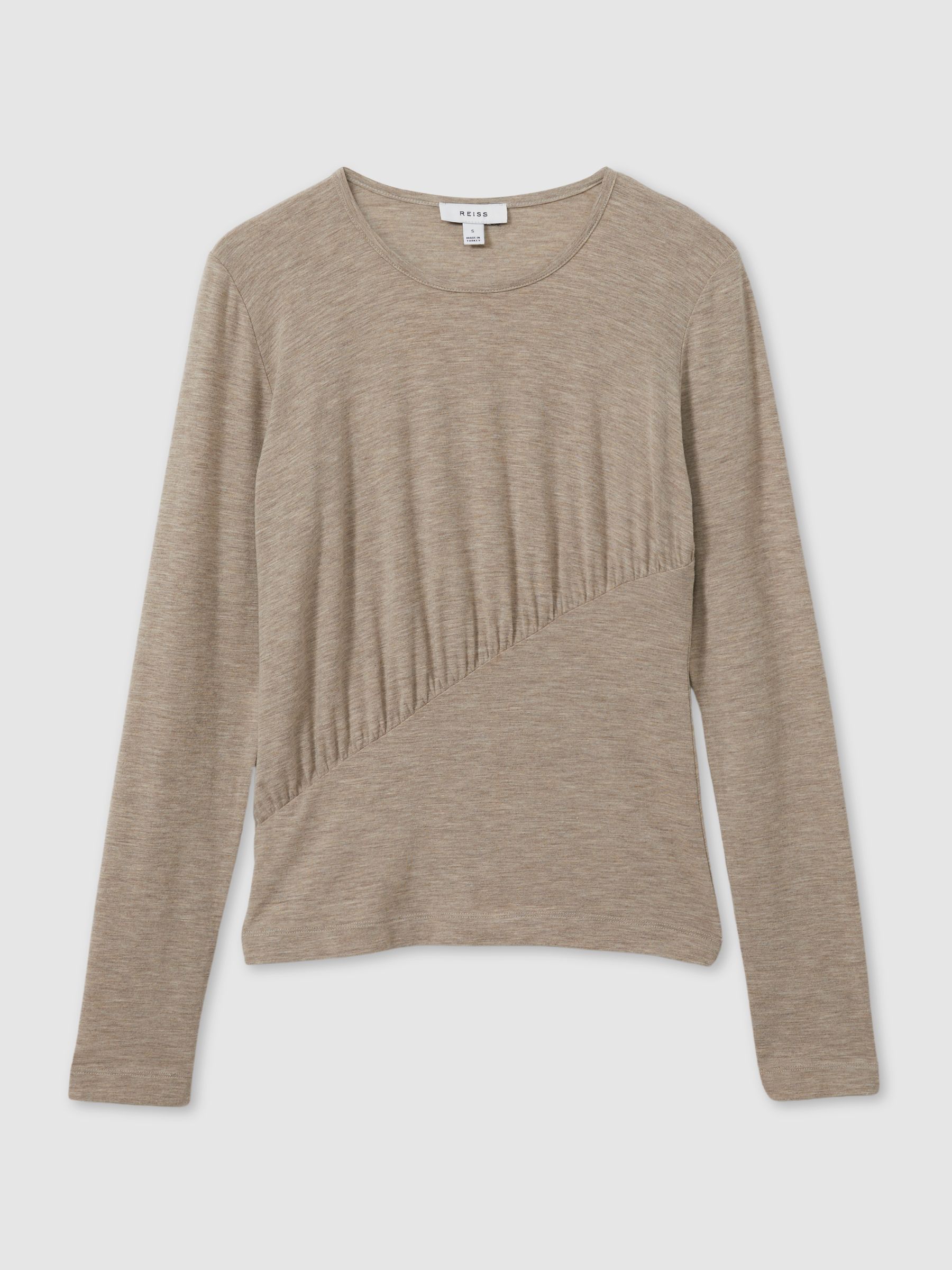 Marled Asymmetric Ruched Top in Neutral