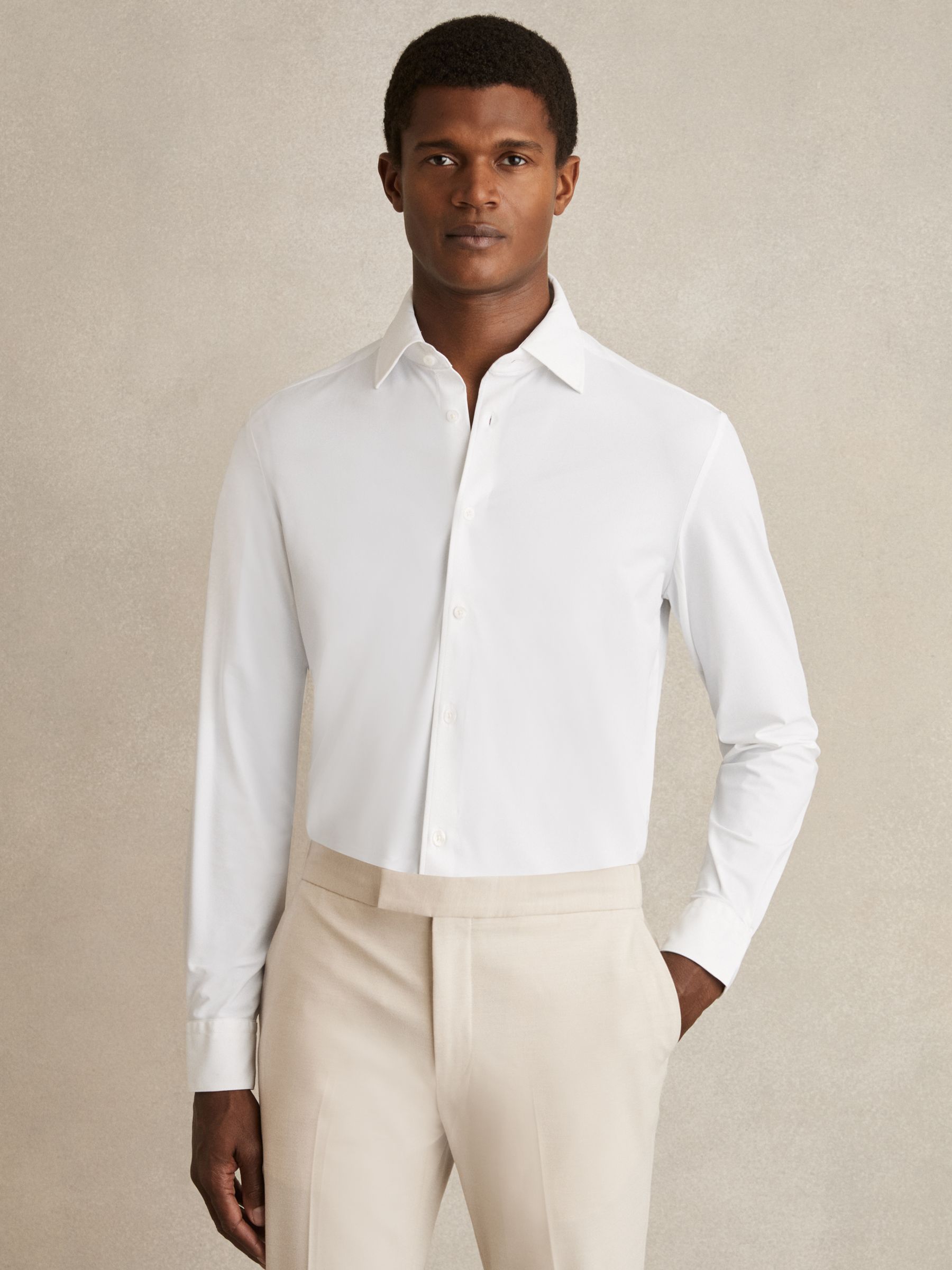 Regular Fit Button-Through Travel Shirt in White