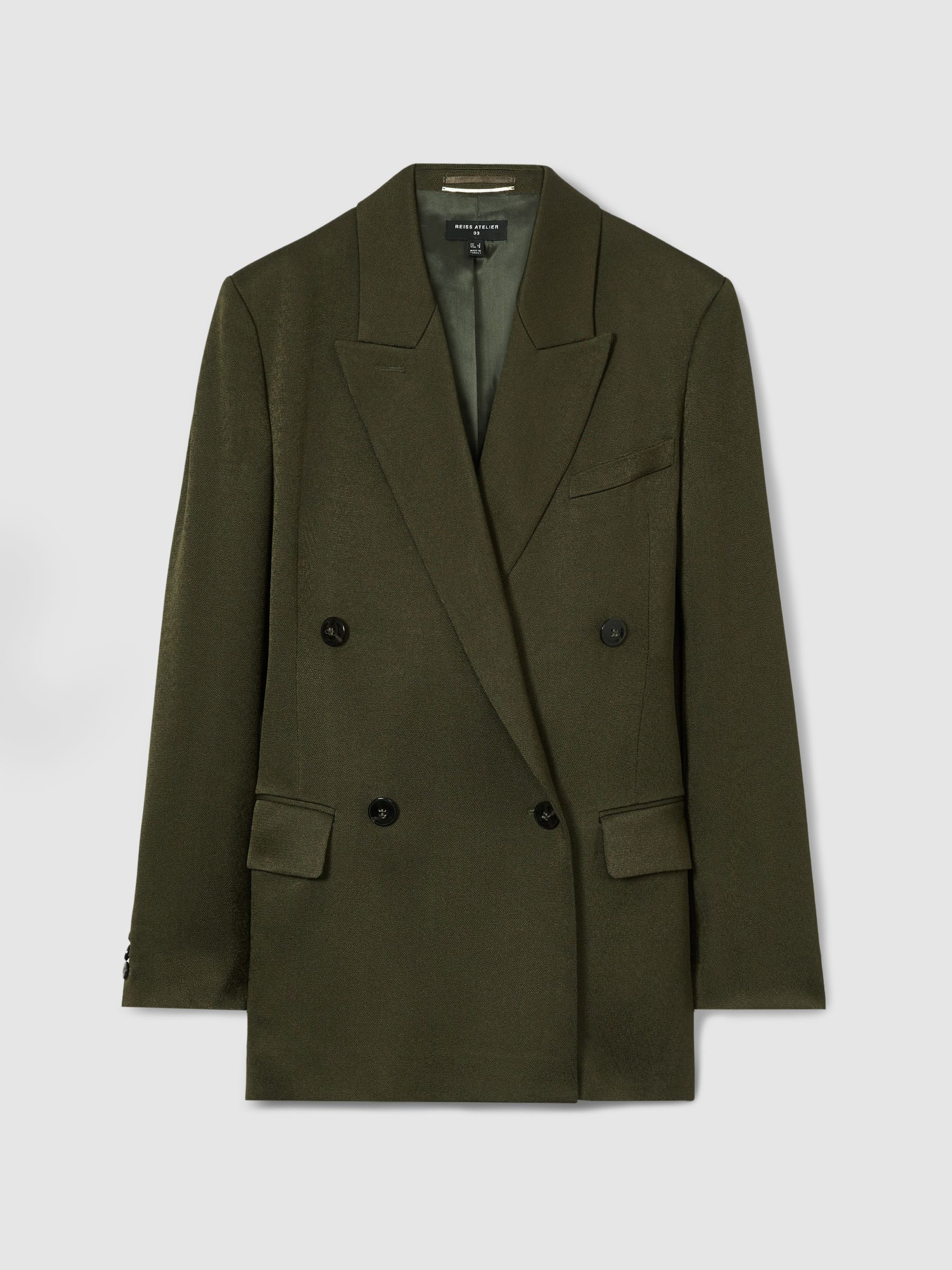 Atelier Double-Breasted Crepe Suit Jacket in Green