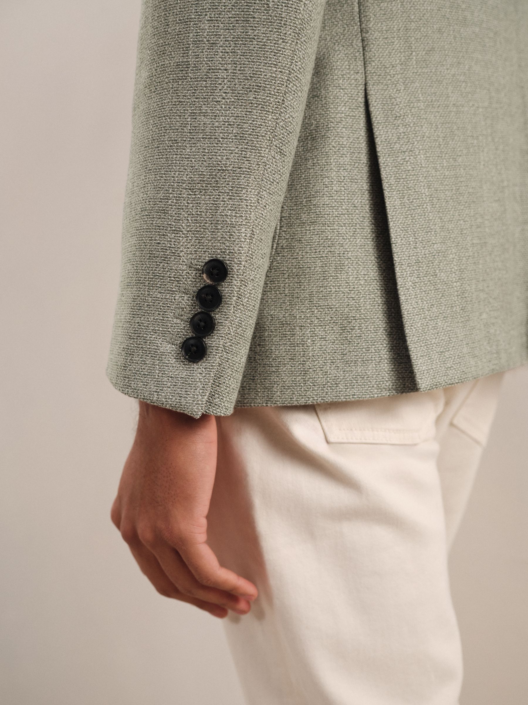 Slim-Fit Single-Breasted Wool-Blend Textured Blazer in Sage Green