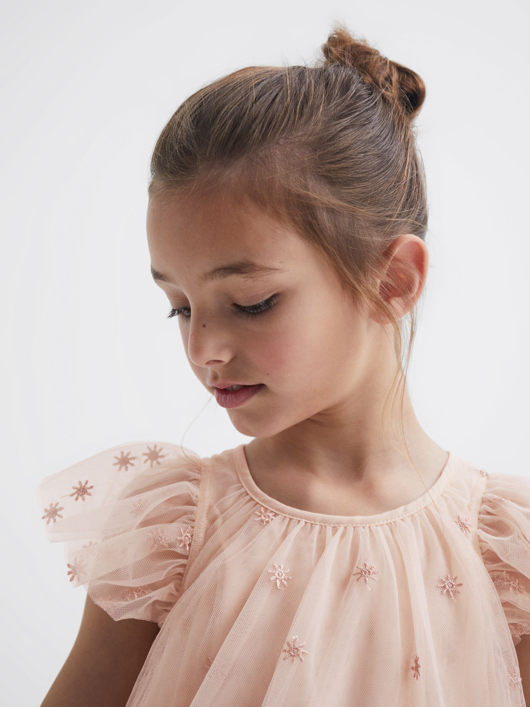 9-12 yrs Tulle Embroidered Dress in Pale Pink