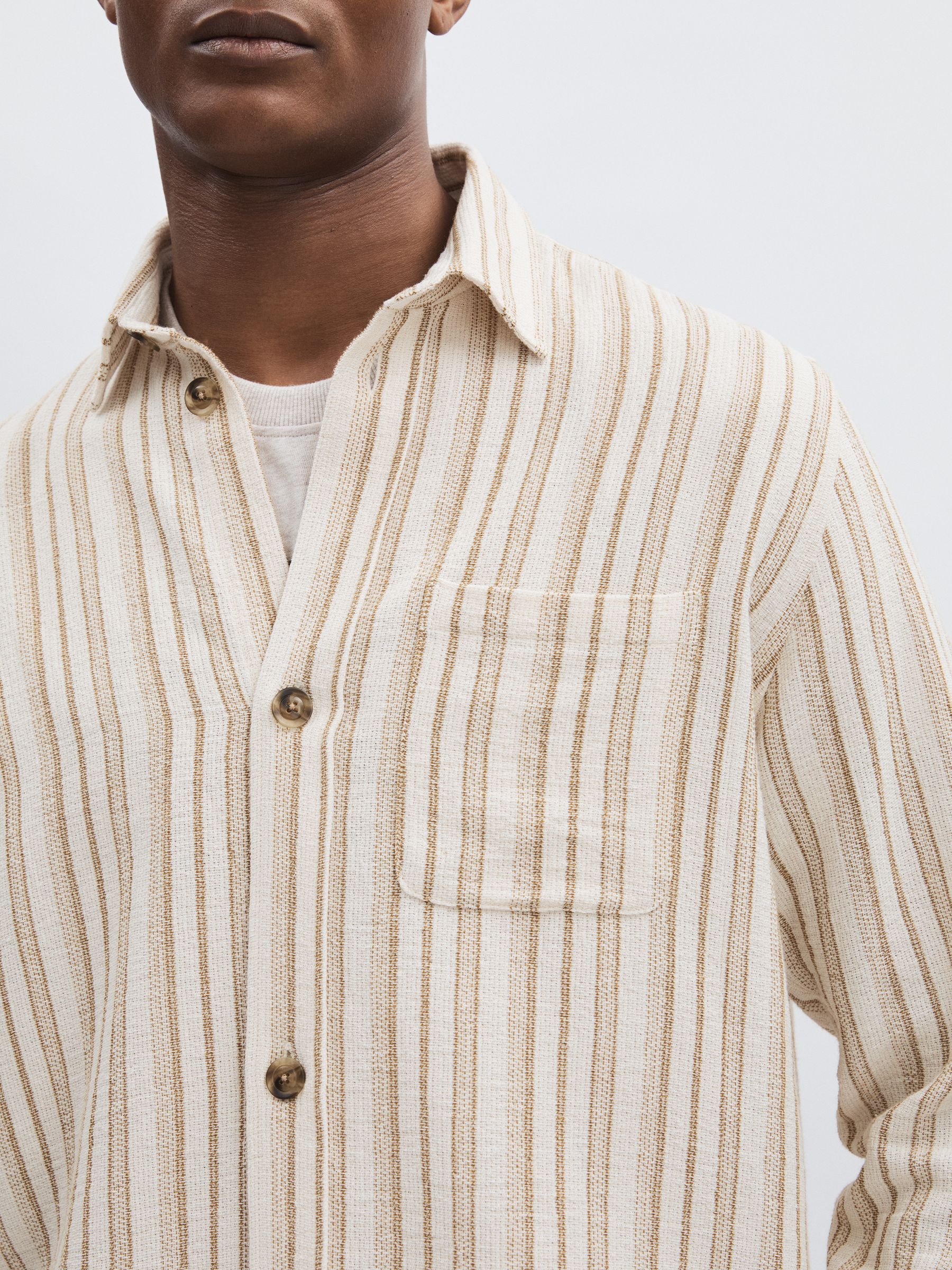 Les Deux Cotton-Blend Stripe Overshirt in Ivory
