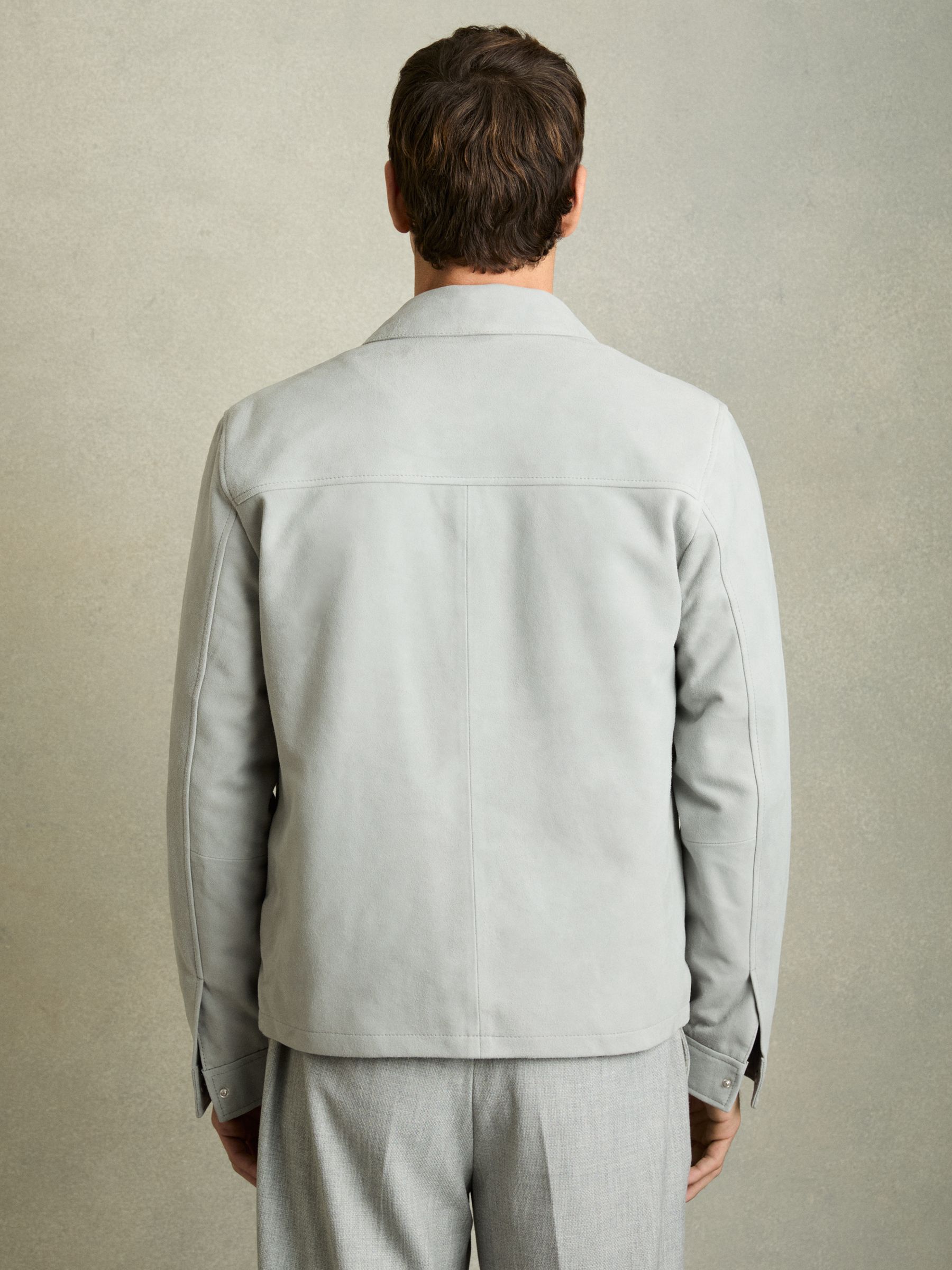 Suede Zip-Through Jacket in Soft Blue