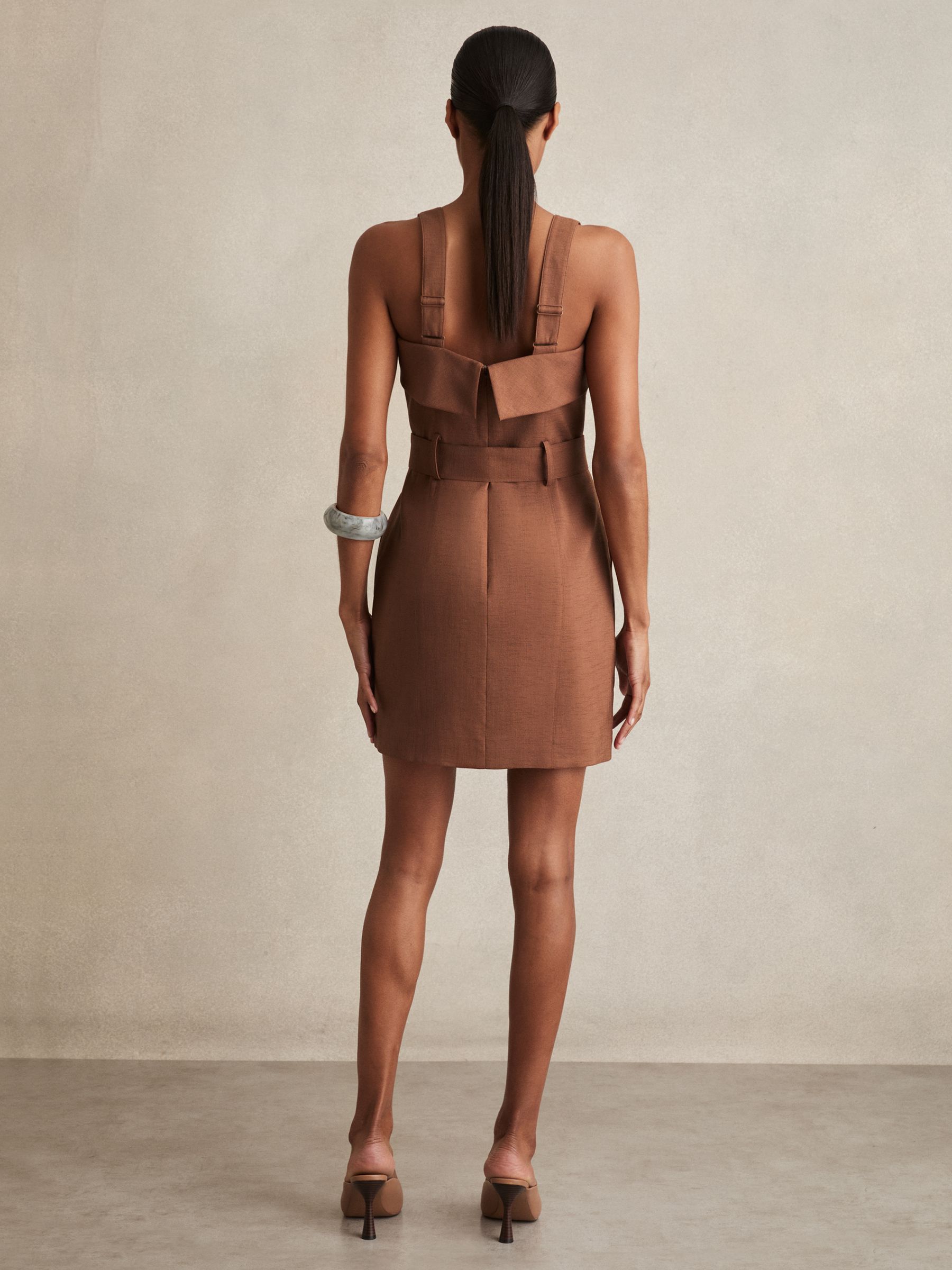 Belted Mini Dress in Brown
