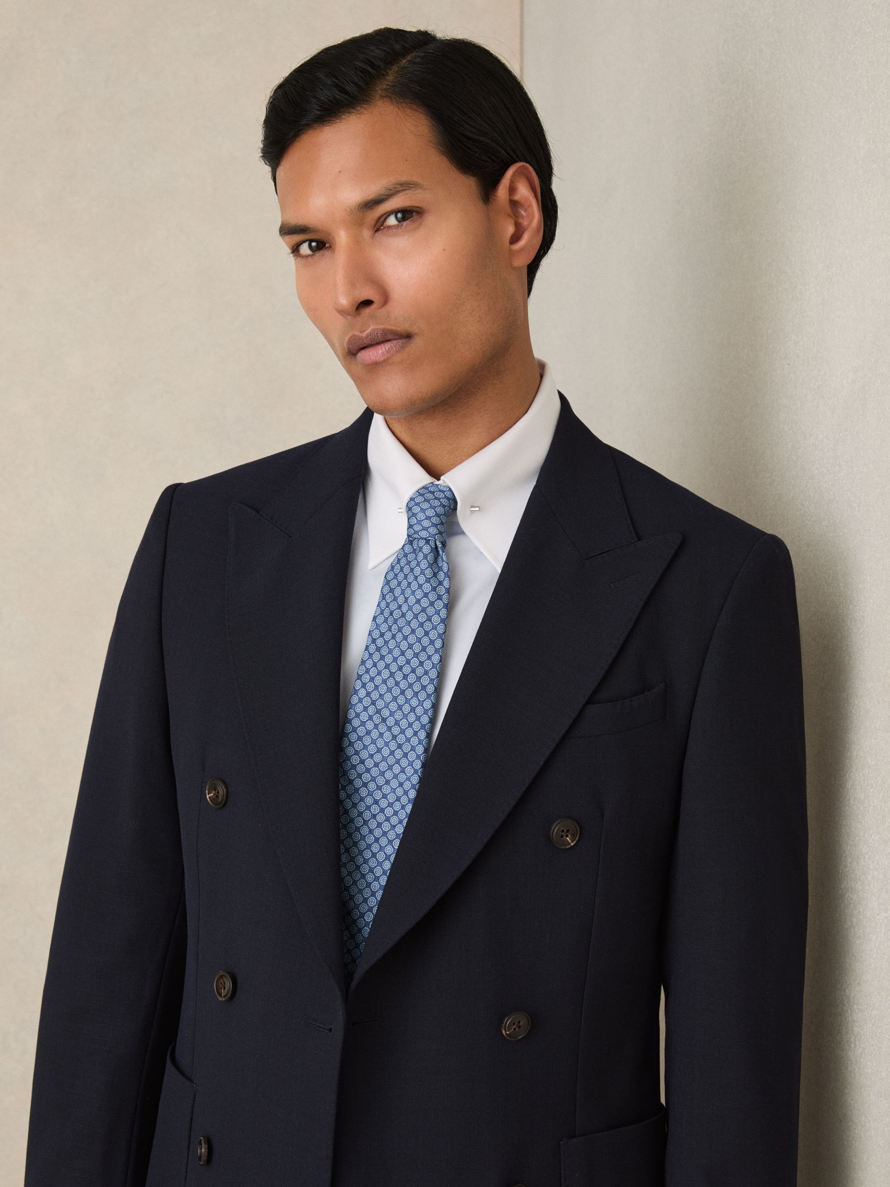 Silk Medallion-Print Tie in Navy