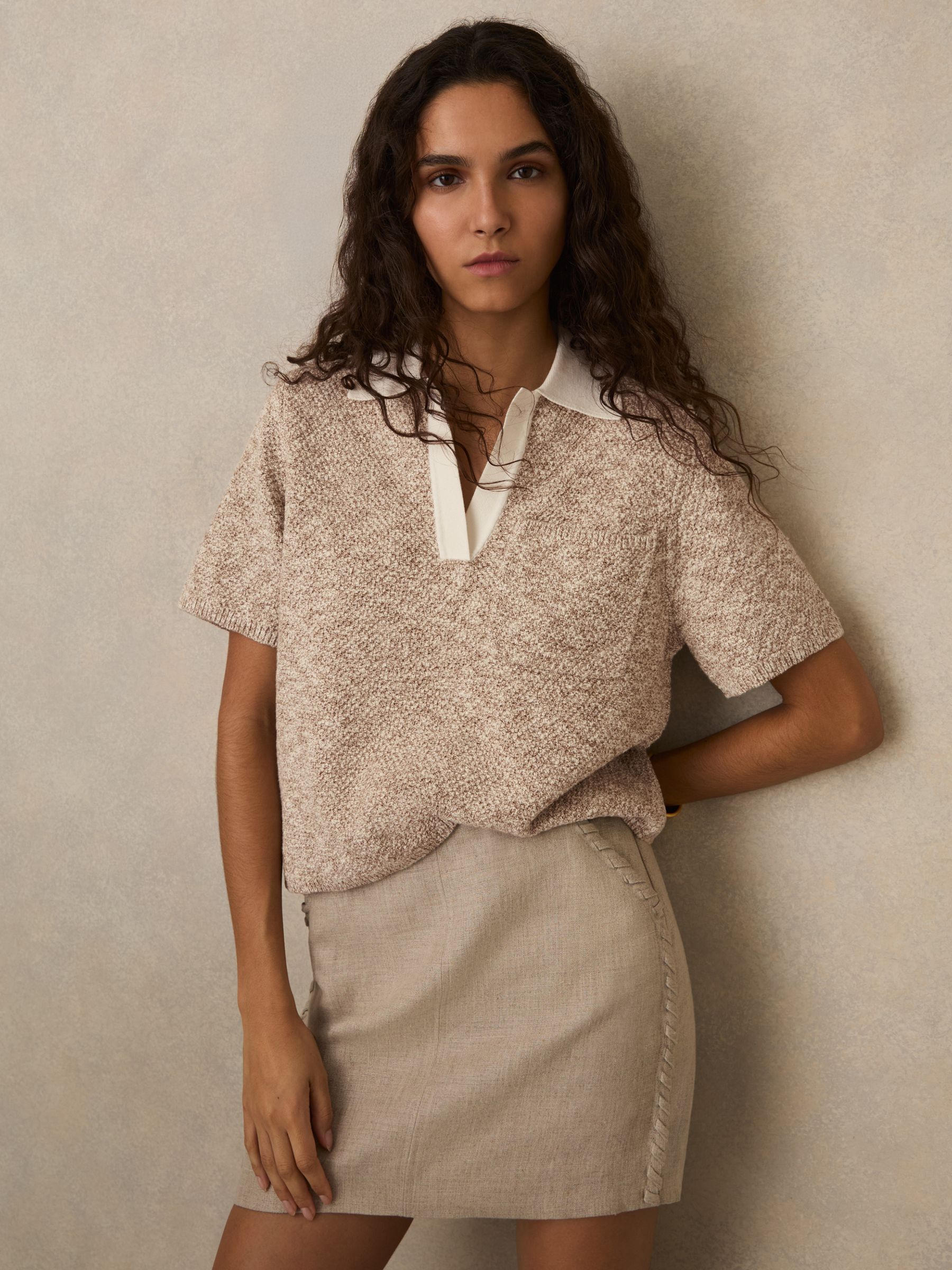 Cotton-Blend Knit Polo Shirt in Neutral