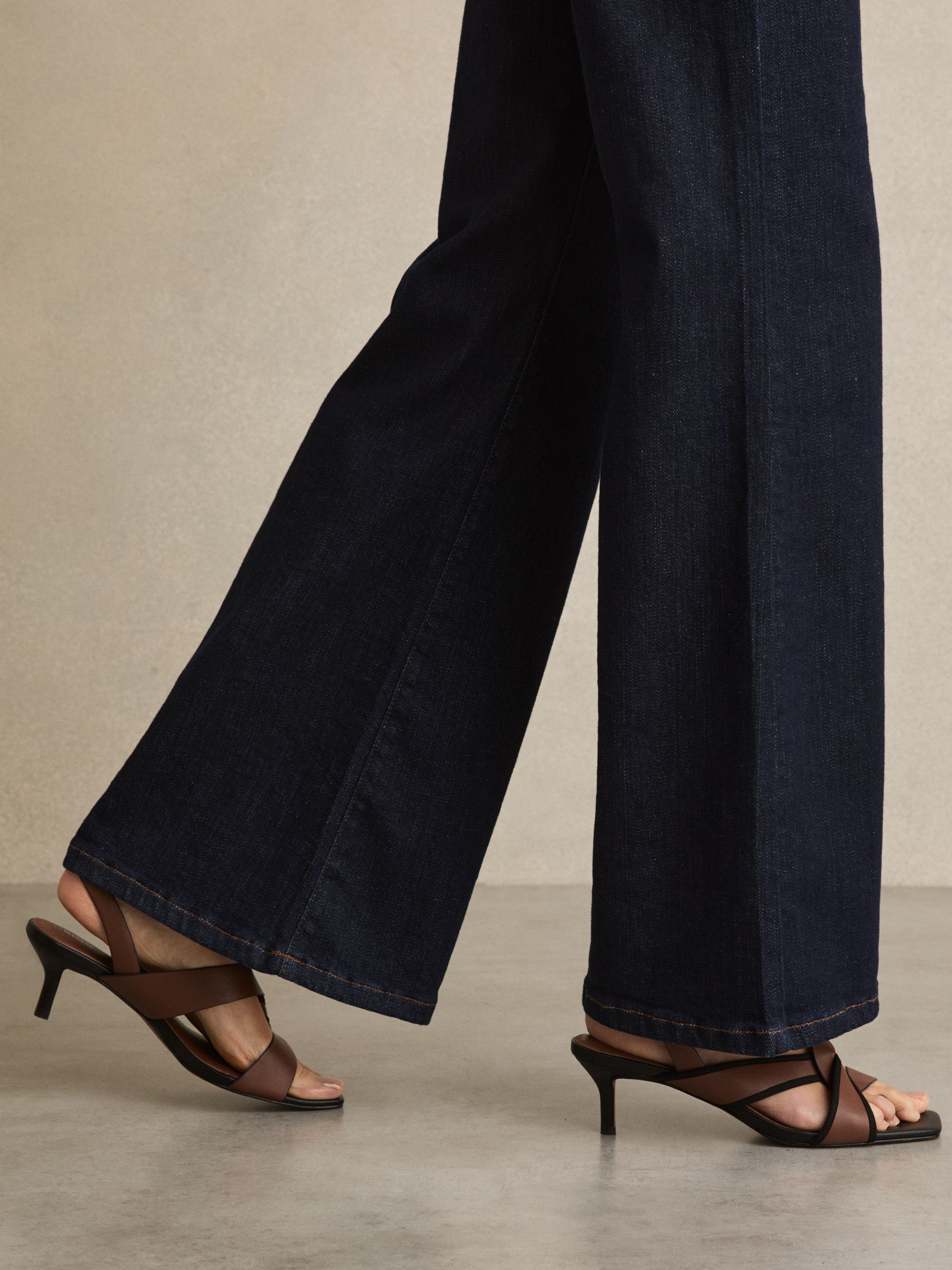 Leather Link-Strap Low-Heel Sandals in Tan