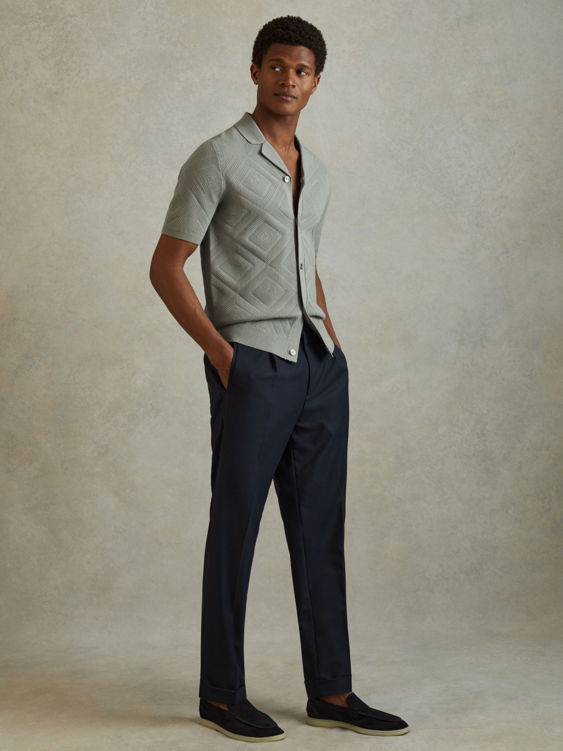 Cotton Cuban Collar Shirt in Soft Sage