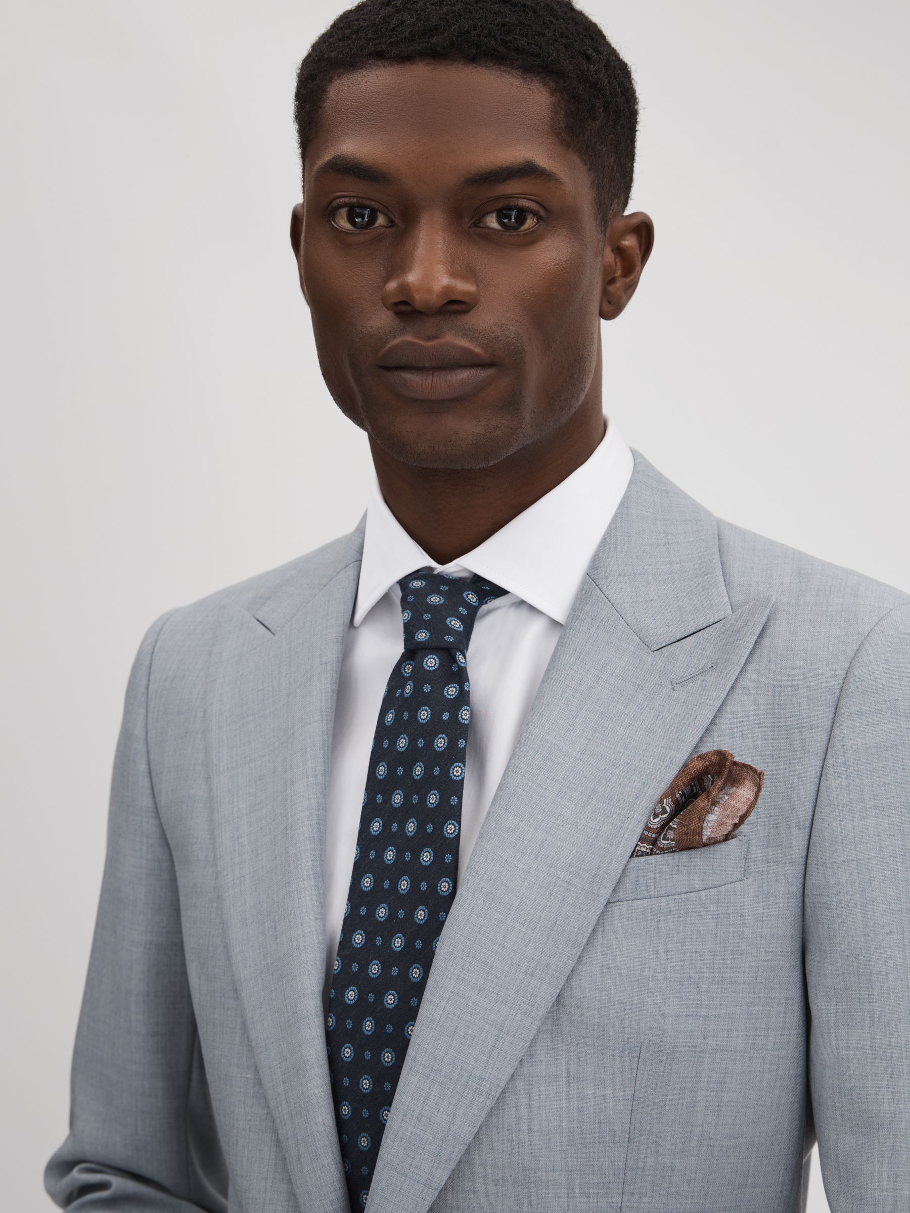 Slim Fit Wool Single Breasted Blazer in Soft Blue