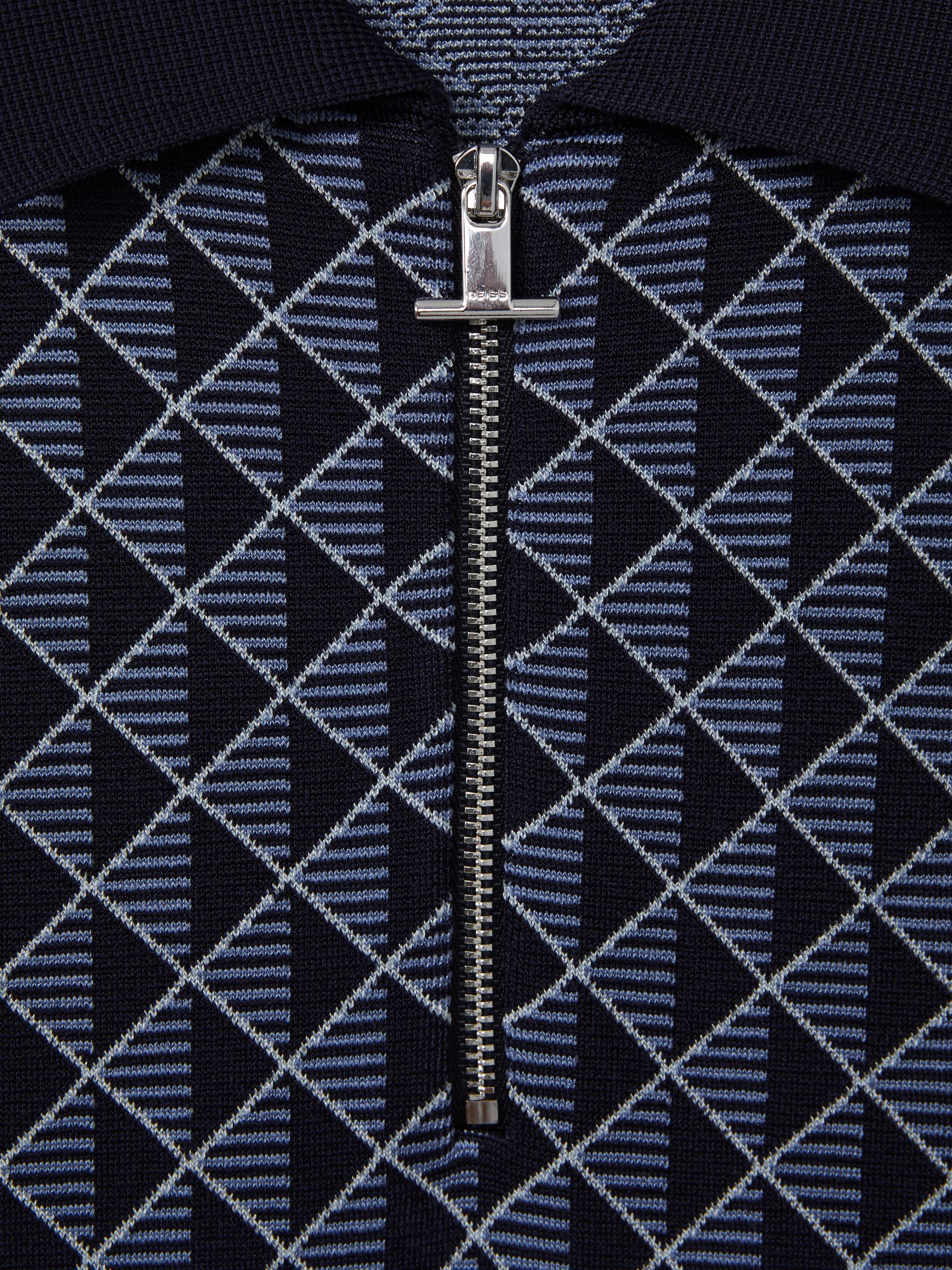 Half-Zip Diamond Stitch Polo Shirt in Navy