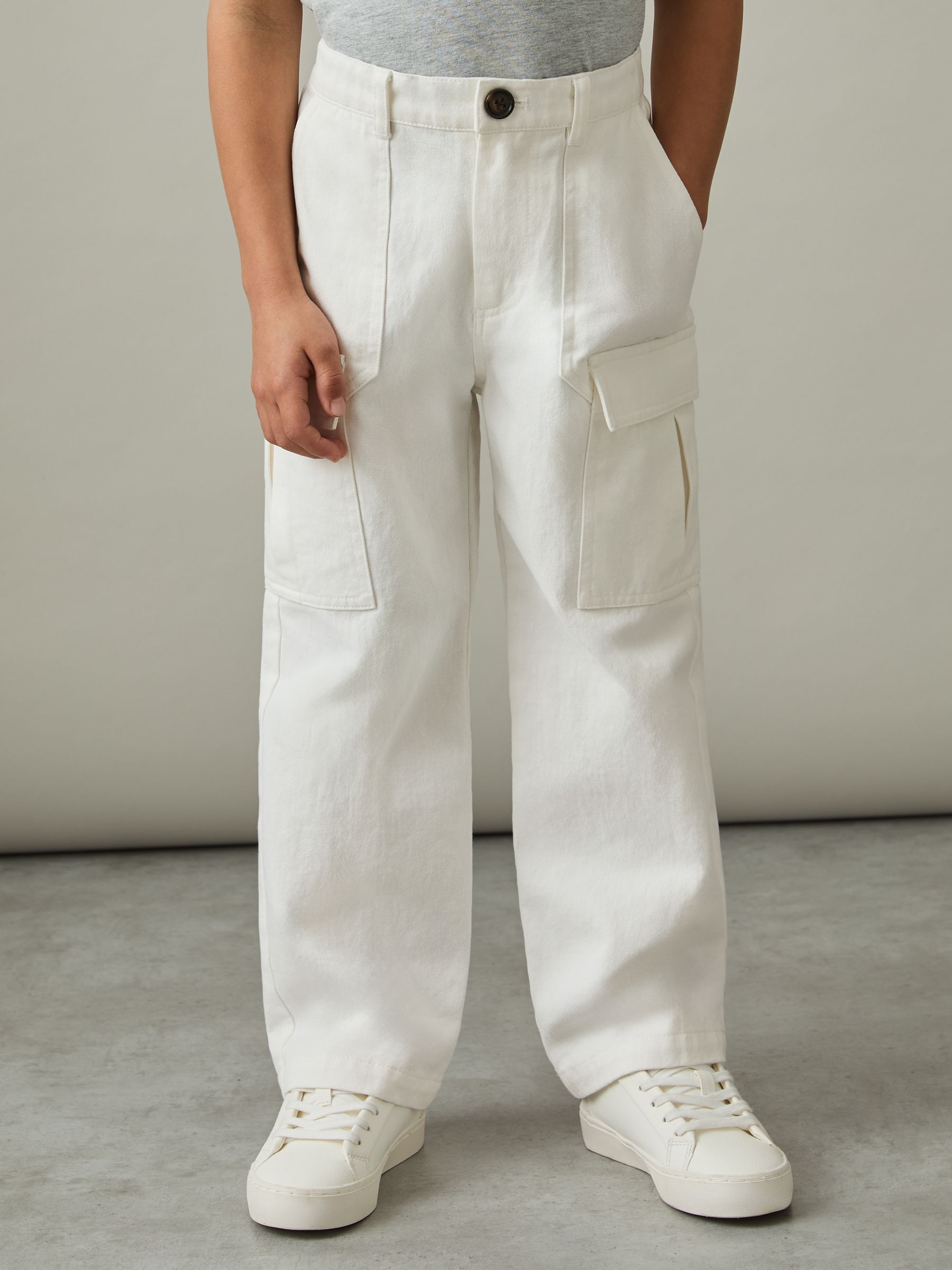 3-9 yrs 100% Cotton Straight Leg Cargo Trousers in Stone
