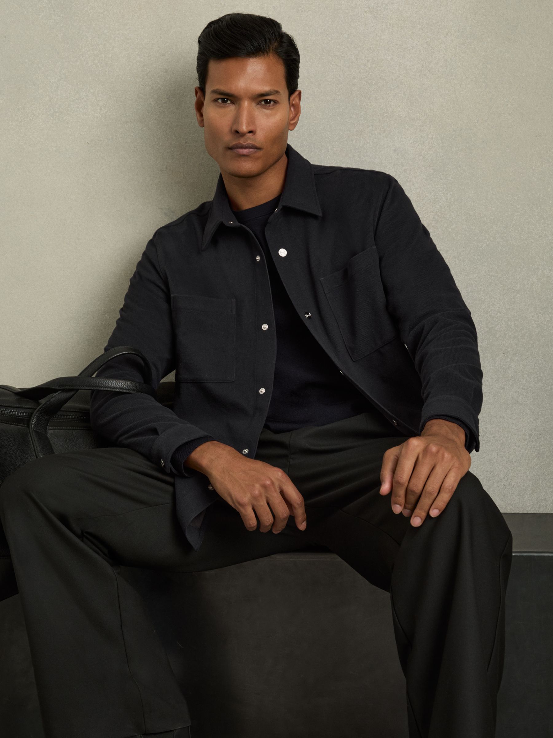 Brushed Corduroy Press-Stud Overshirt in Navy