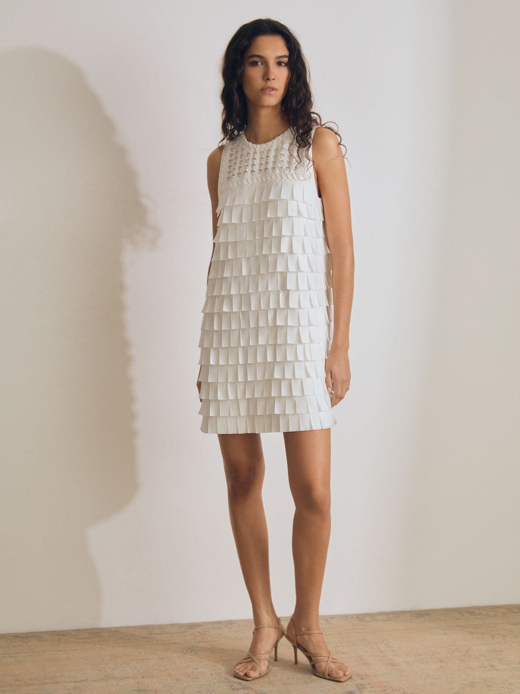 Atelier Layered Fringe Mini Dress in White