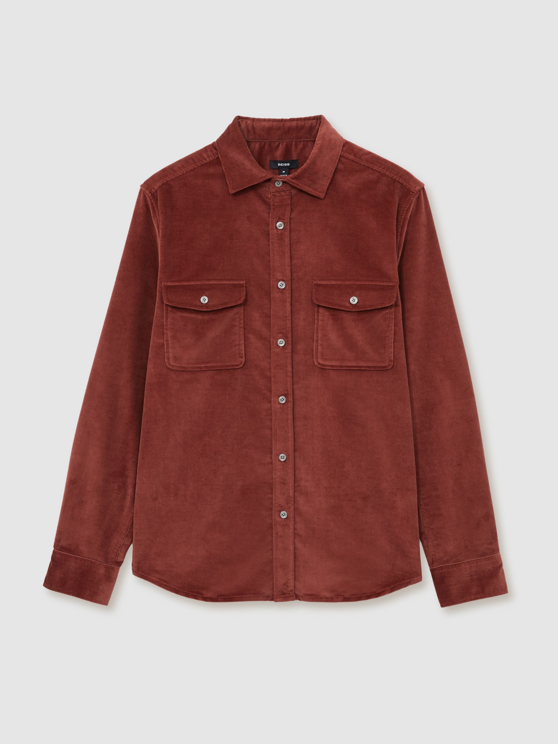 Cotton-Blend Corduroy Overshirt in Rust