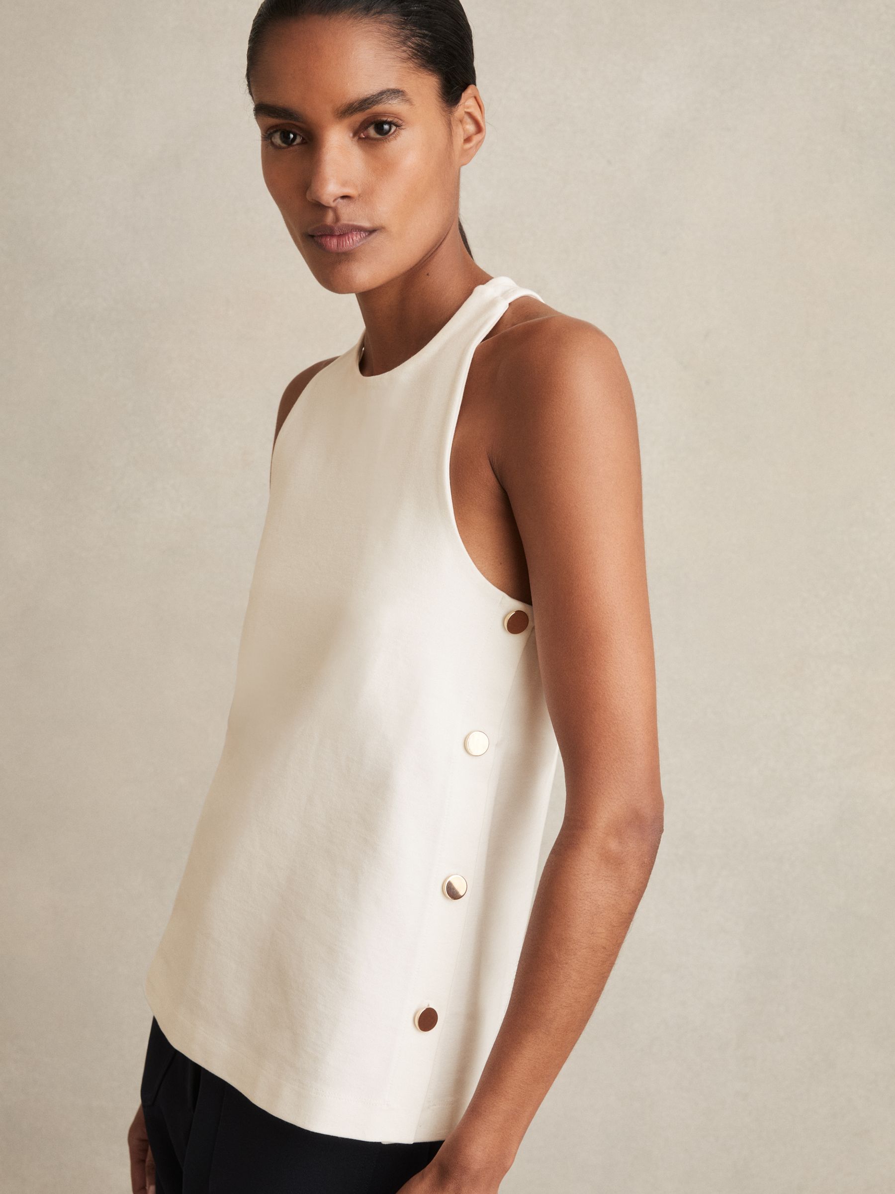 Button Side Sleeveless Top in Ivory