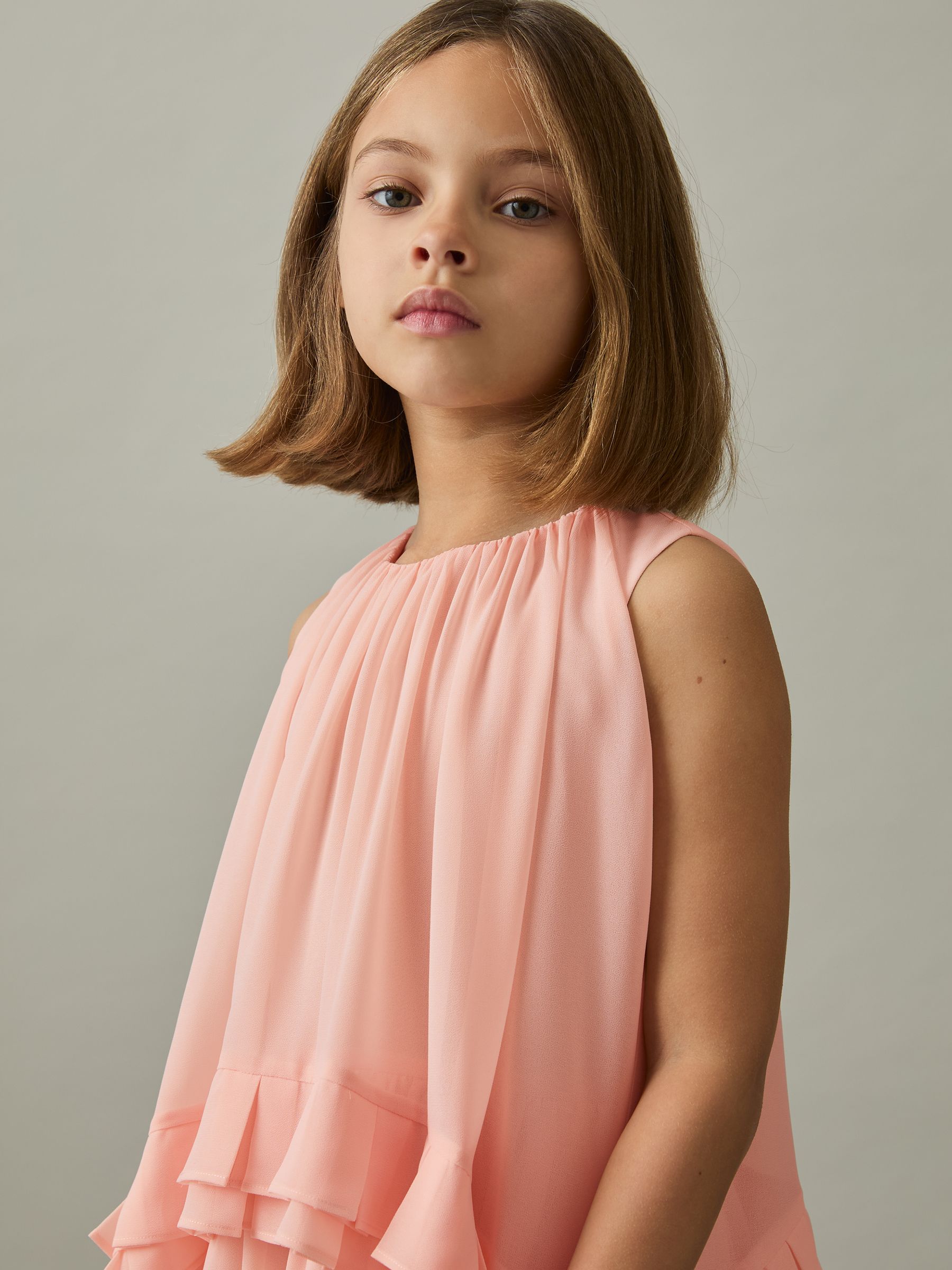 4-9 yrs Chiffon Floral-Print Tiered Dress in Pink