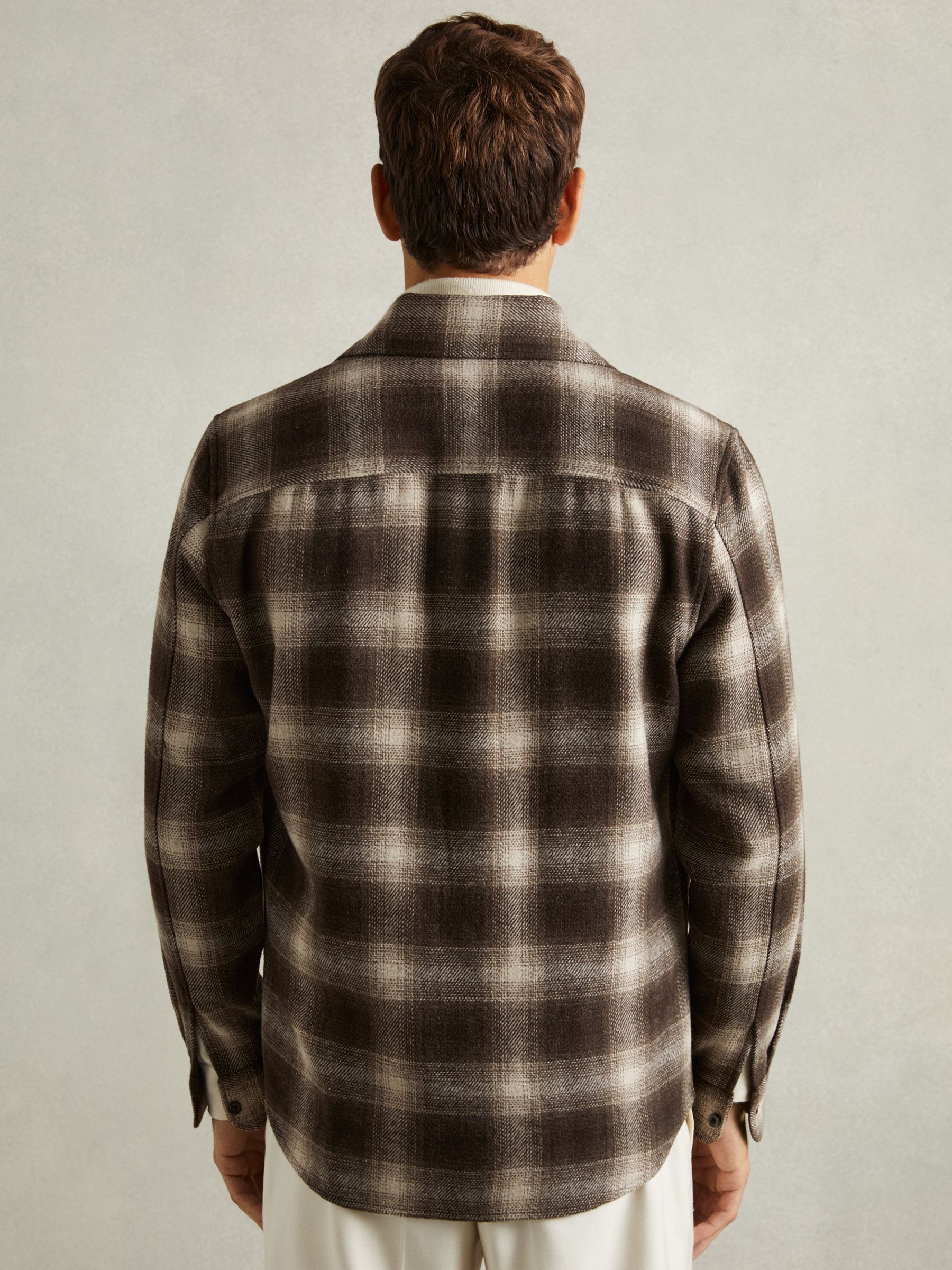 Check Patch-Pocket Overshirt With Wool in Brown Multi
