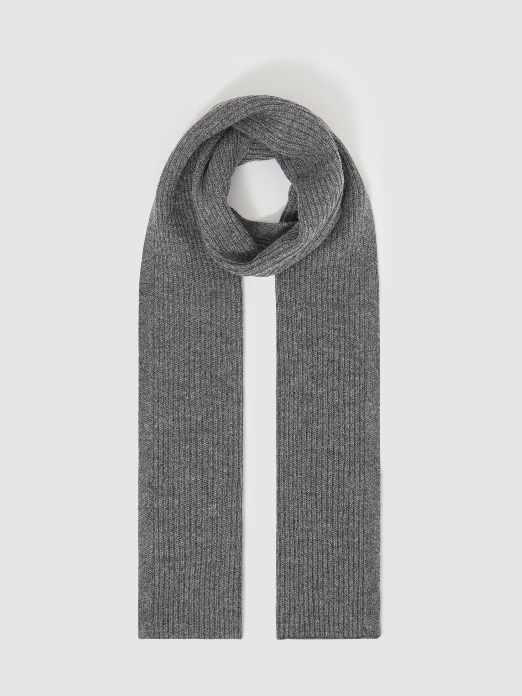 Ribbed Merino Scarf in Mid Grey Melange