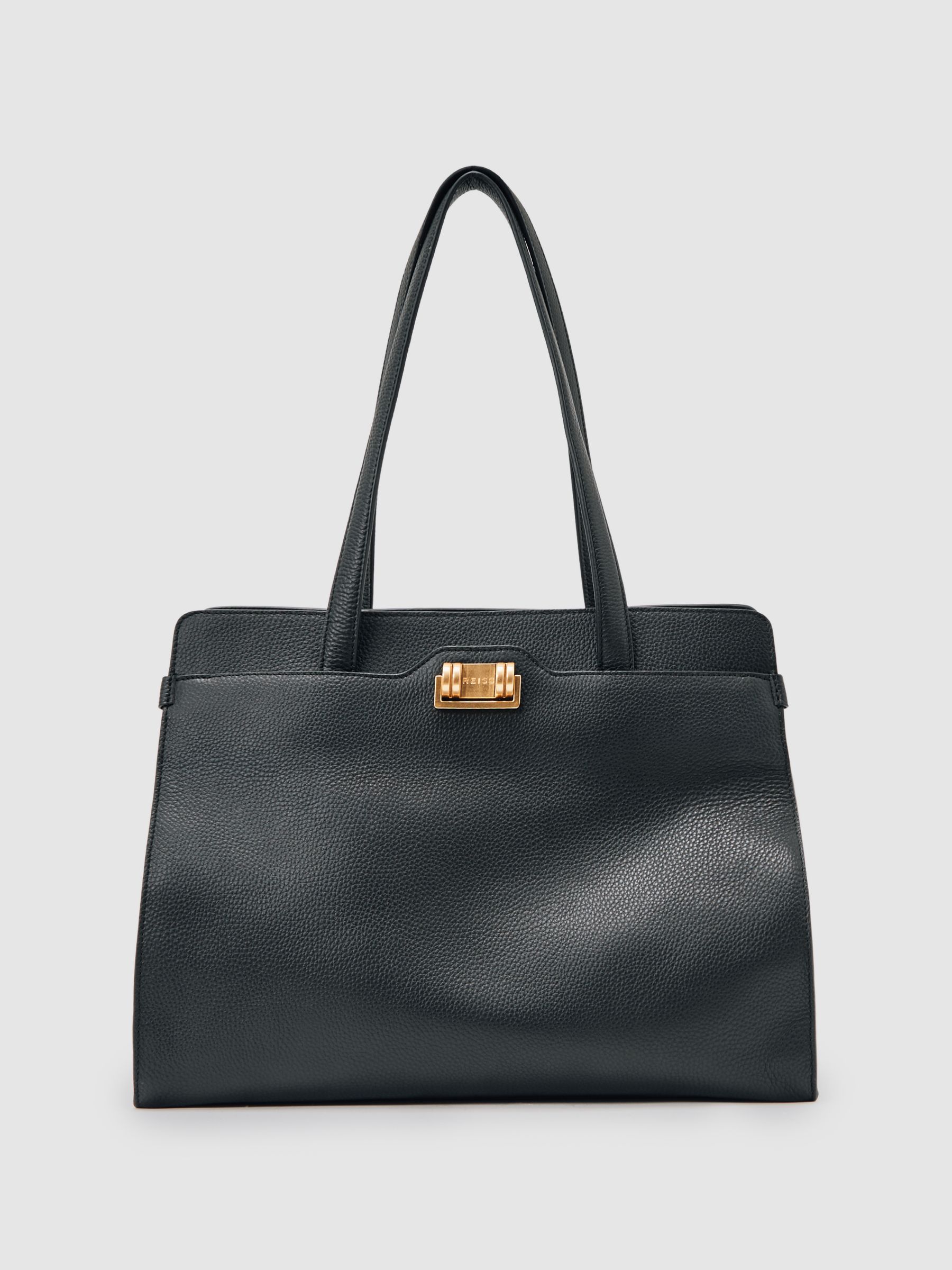 Grained Leather Tote Bag in Black