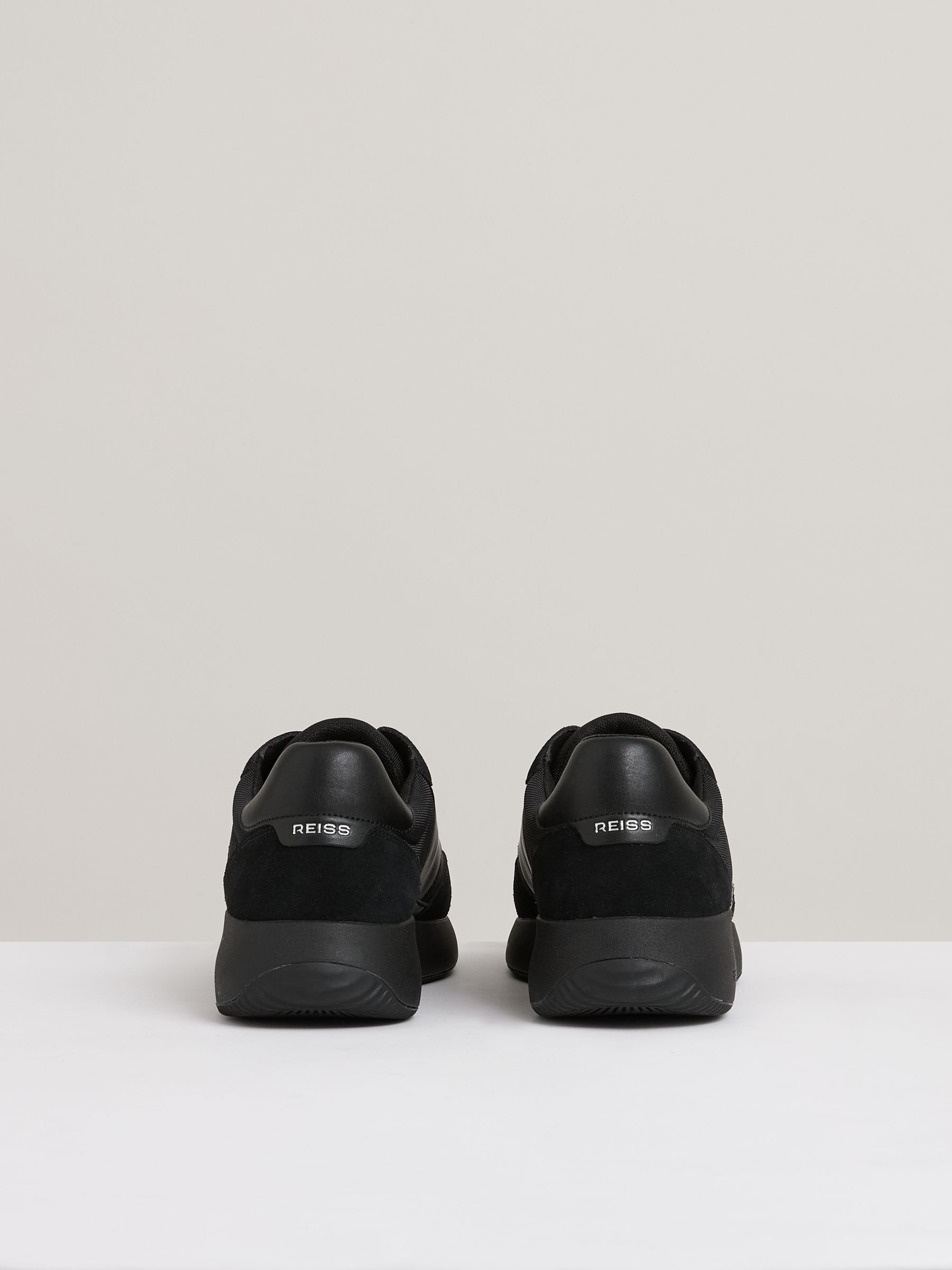 Leather Suede Running Trainers in All Black