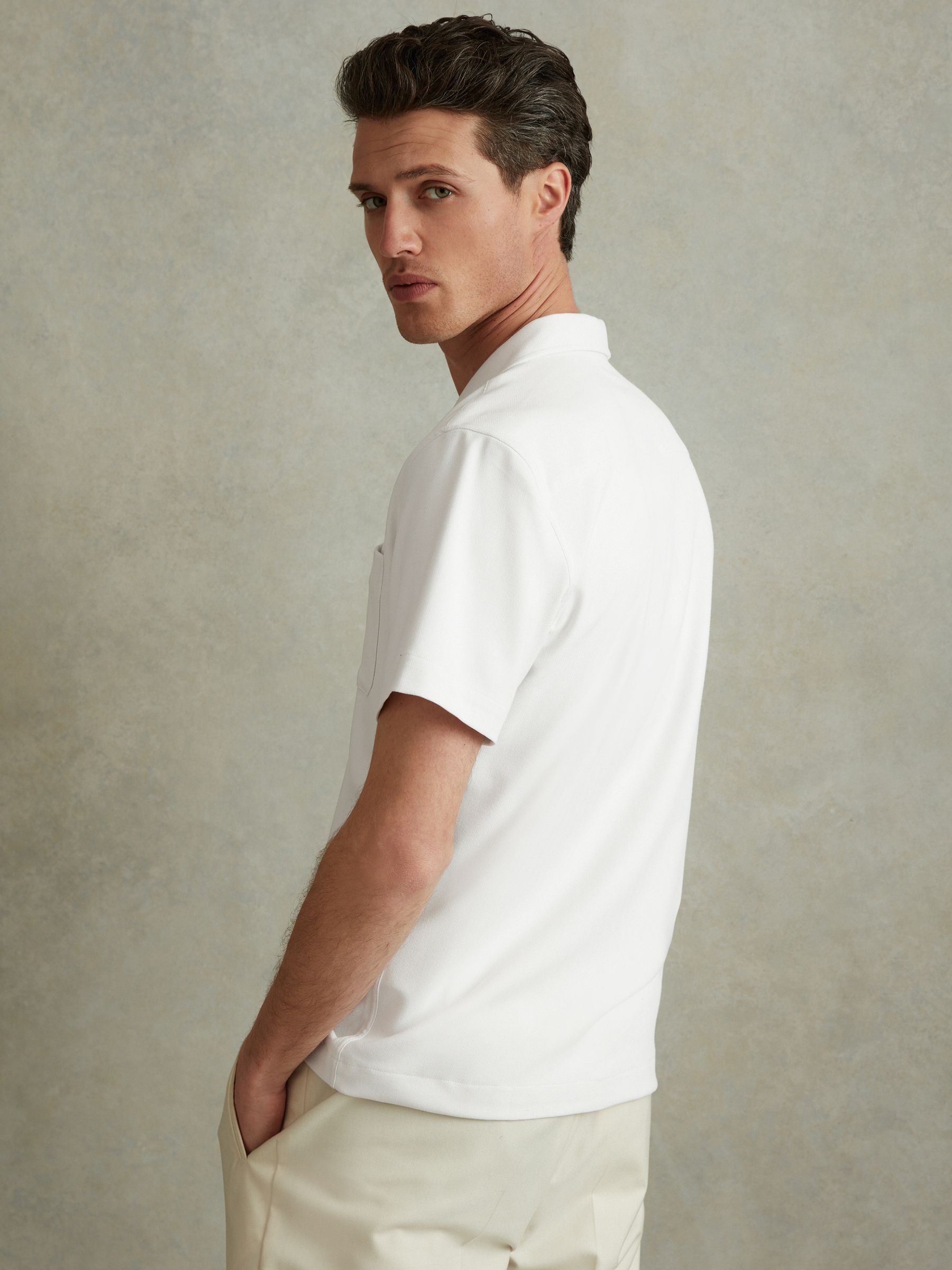 Herringbone Cuban Collar Shirt in White