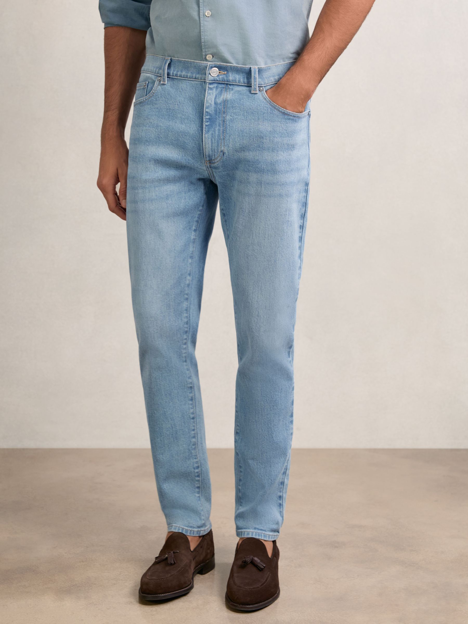 Cotton-Stretch Slim-Fit Jeans in Light Blue Wash